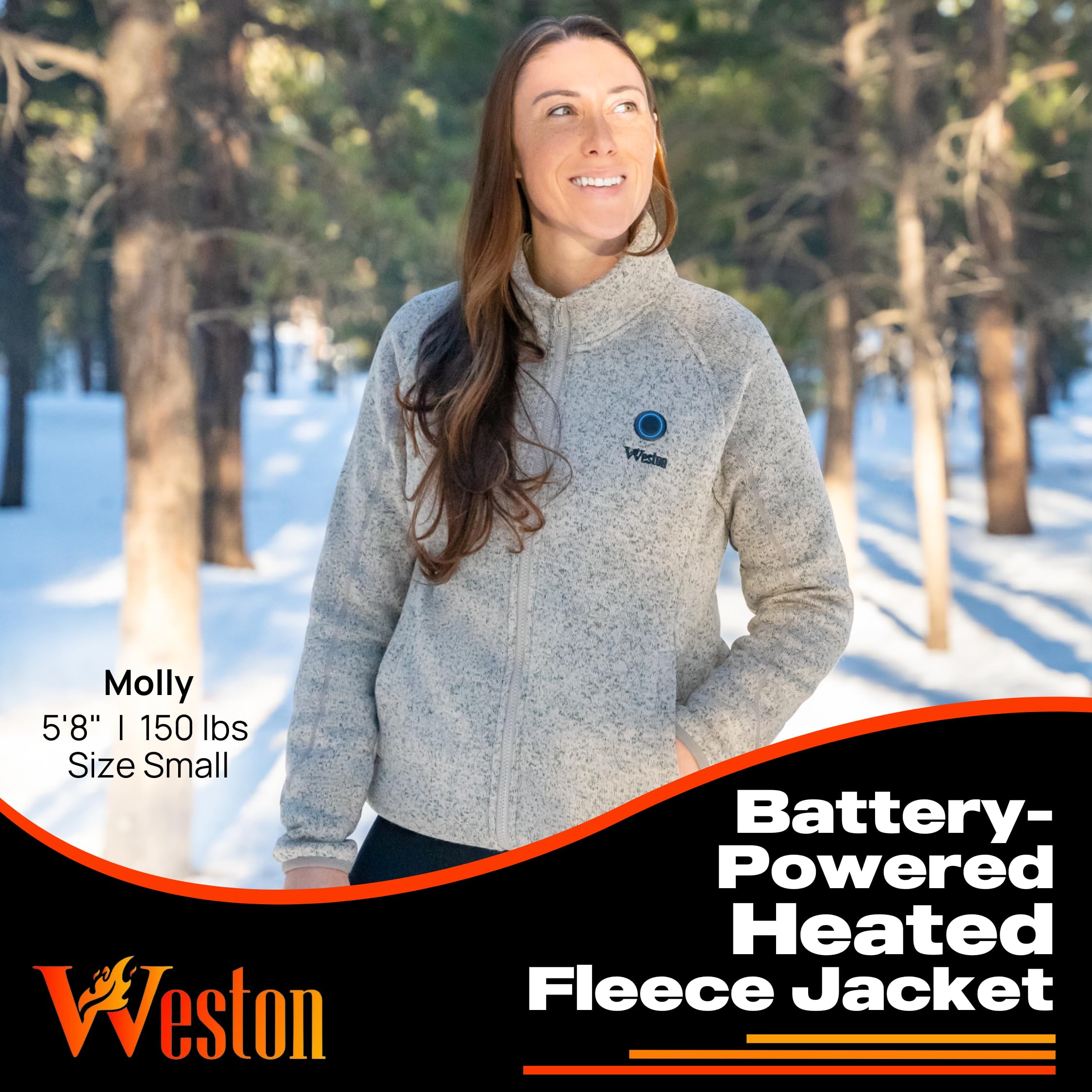 Weston Rechargeable Heated Fleece Jacket for Women - Electric Warm Jacket & Sweatshirt for Cold Weather - Perfect for Outdoor Activities, Skiing, Hiking & Winter Sports