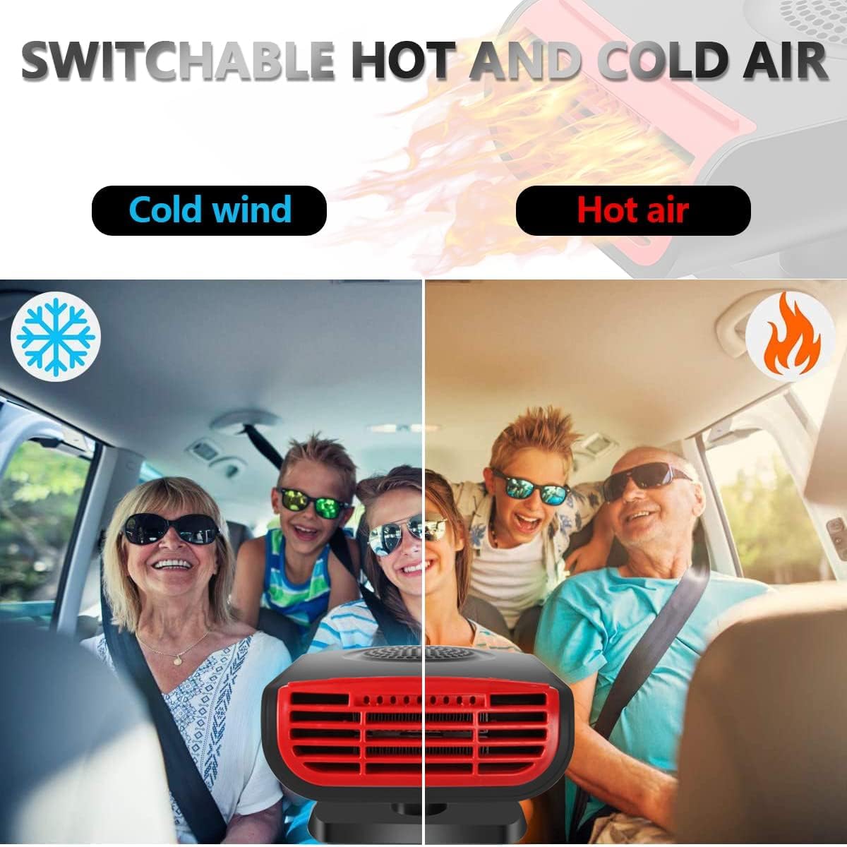 150W 12V Portable Car Heater & Defroster - Fast Warming Mini Heater for Winter, Plug into Cigarette Lighter - Ideal for Trucks, Vans & Road Trips in Cold Weather