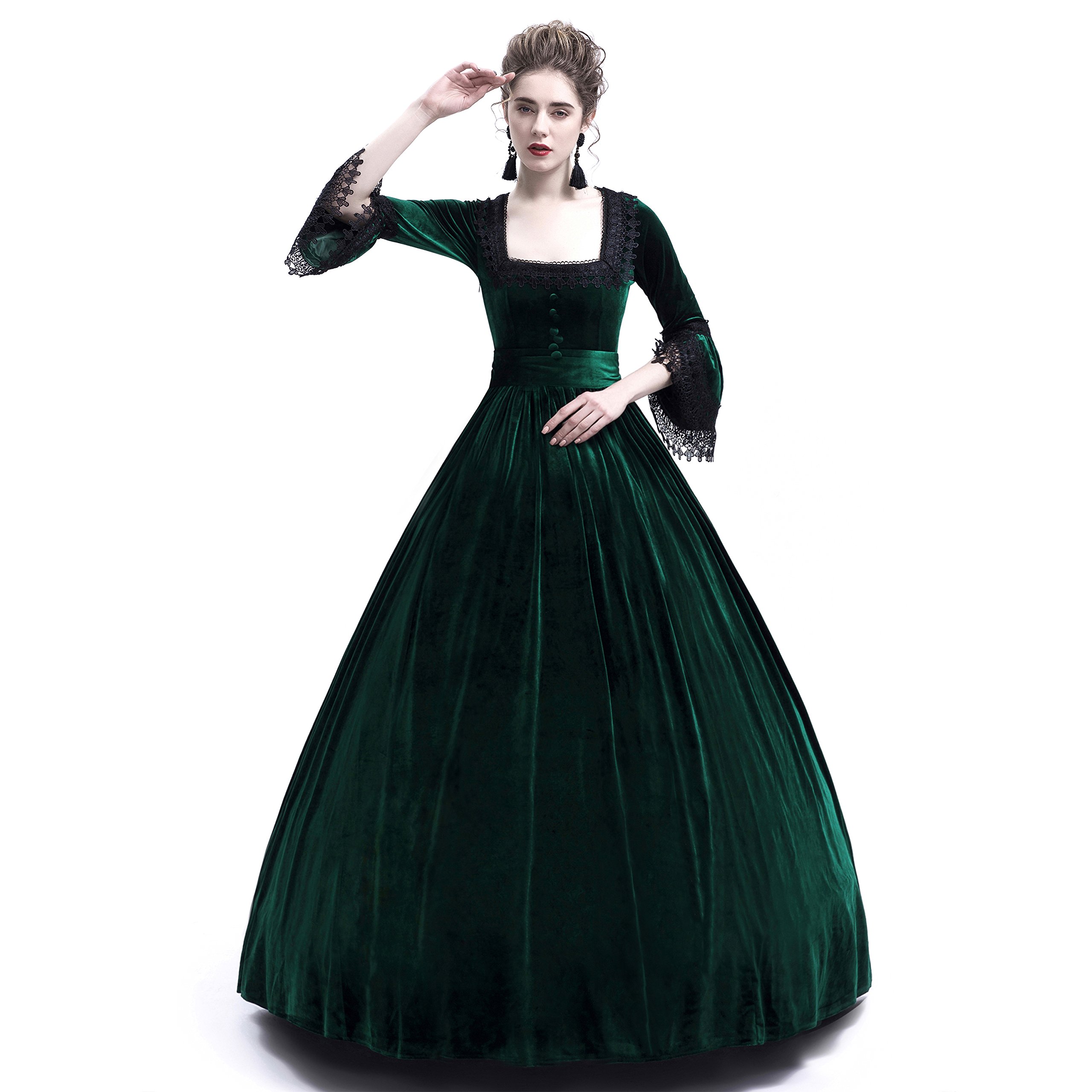 Velvet Marie Antoinette Queen Theatrical Victorian Ball Gown Tea Party Dress - XS Green | Elegant Historical Costume for Renaissance Fairs, Cosplay & Themed Events