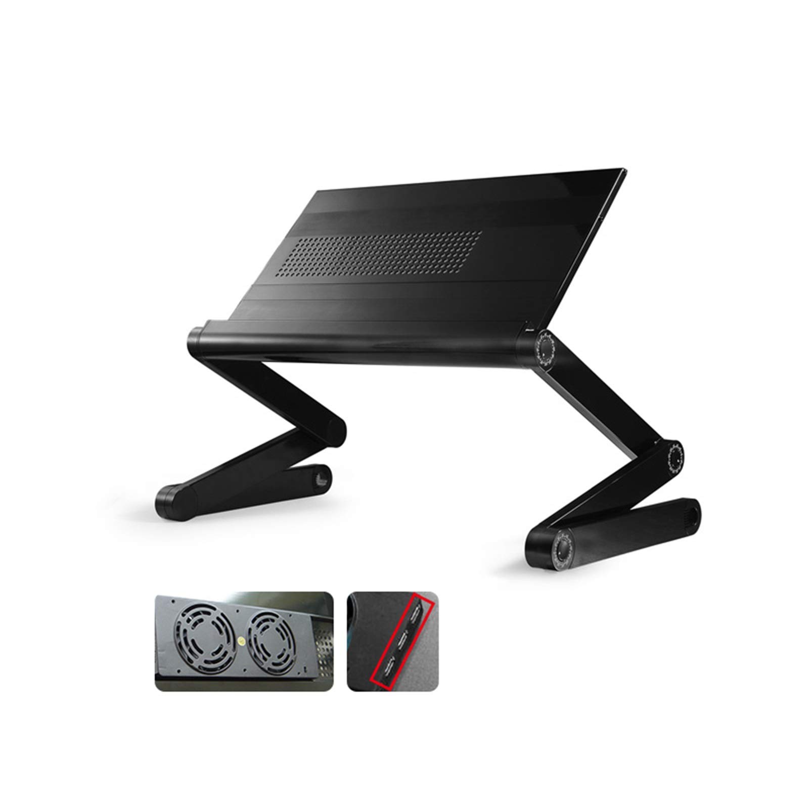 Portable Folding Laptop Stand with Cooling Fans - Ergonomic Adjustable Computer Desk Riser with USB Port, Vented Design for Home, Office, Cafe & Travel Use (Black) - Perfect for Work, Study & Gaming Anywhere