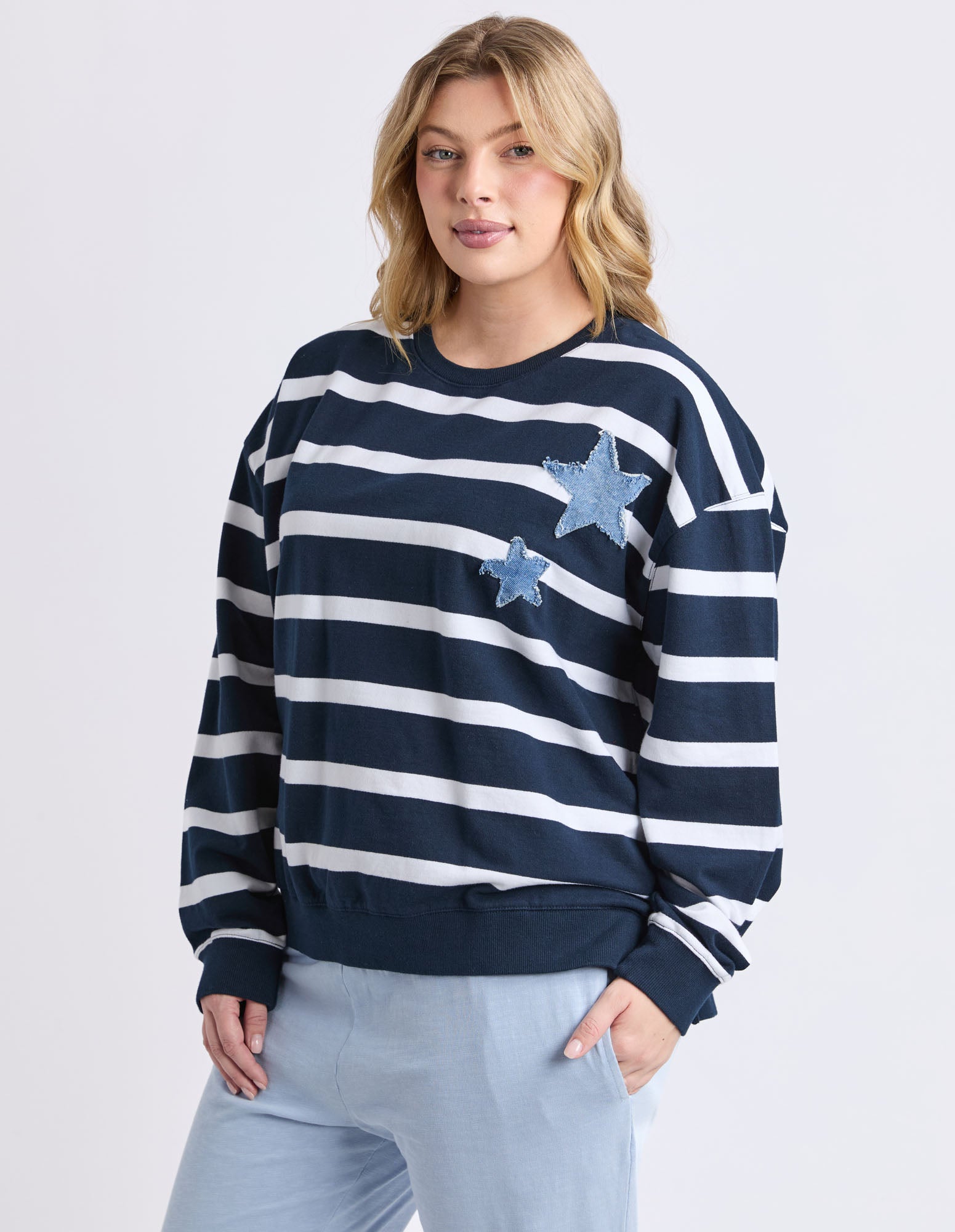 Elm Galaxy Crew Neck T-Shirt for Men - Navy Blue with White Stripe - Casual Comfort Fit Cotton Tee for Everyday Wear, Gym, and Outings