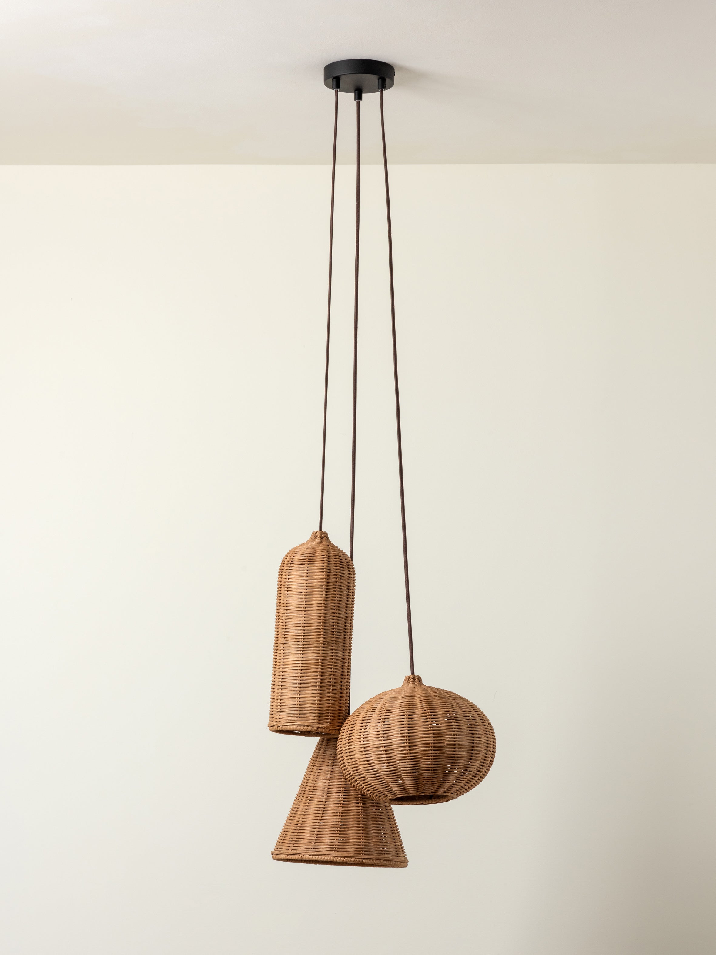 Aditi 3-Light Rattan Pendant Light Fixture - Natural Woven Chandelier for Dining Room, Kitchen Island, or Bedroom Lighting