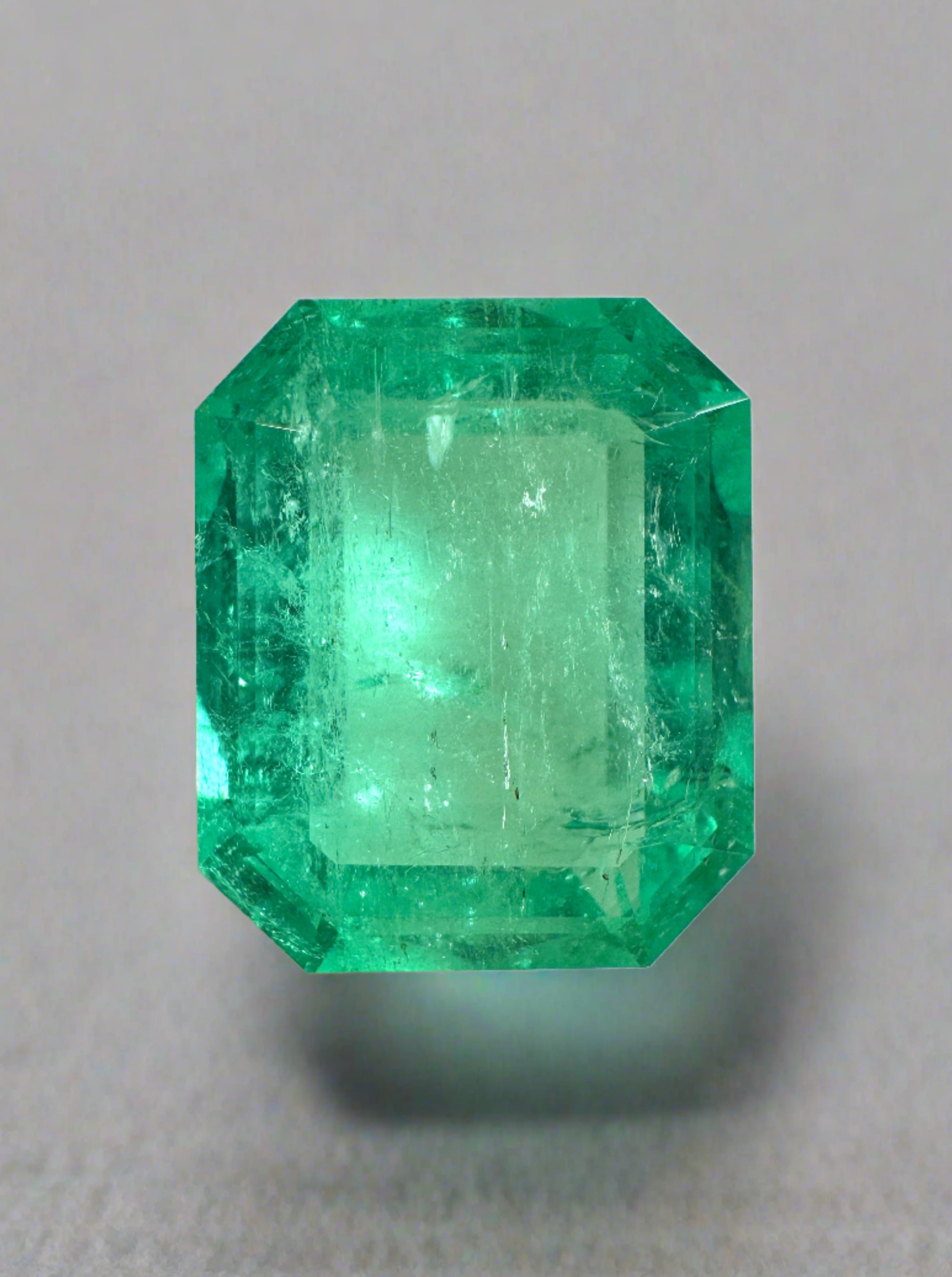 8.20 Carat 14x11.4mm Medium Green Colombian Emerald Cut Loose Gemstone - Perfect for Engagement Rings, Fine Jewelry & Collector's Pieces