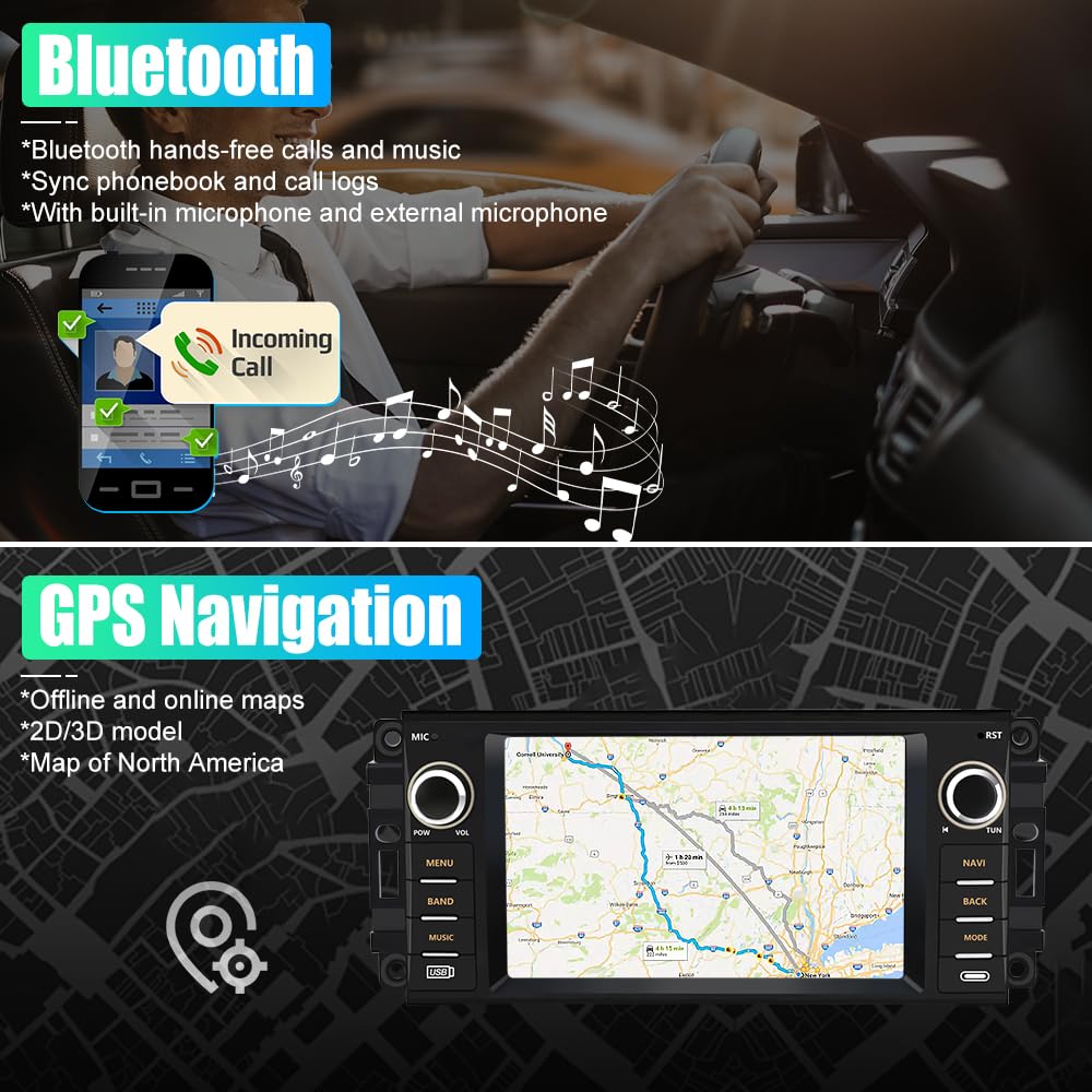 AWESAFE 7 Inch Android Car Stereo for Jeep Wrangler JK Chrysler Dodge - Touch Screen Radio with Apple CarPlay & Android Auto, Bluetooth, WiFi, 2GB RAM 32GB ROM - Perfect for Off-Road Adventures & Daily Commuting