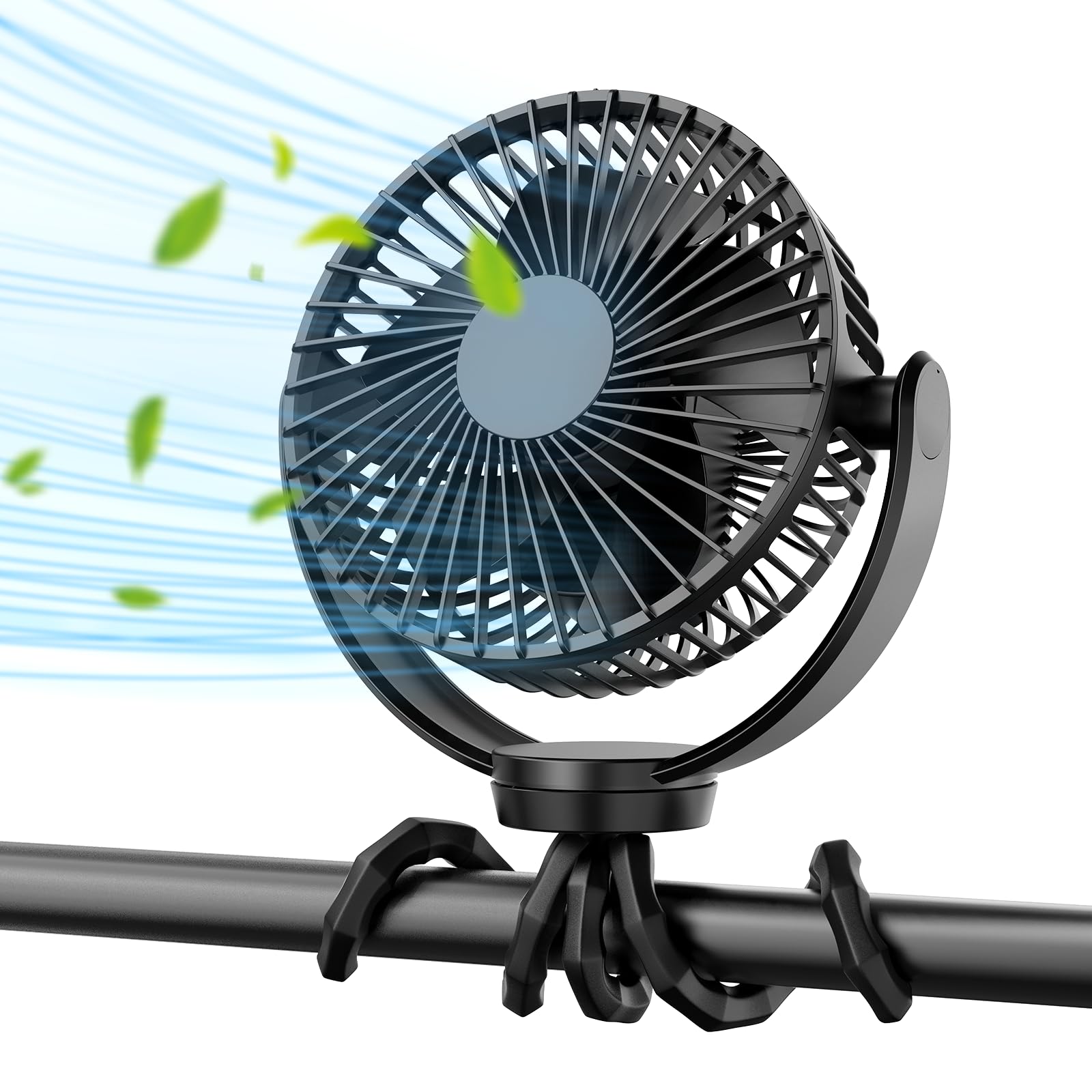 5000mAh Portable Battery Operated Fan with Flexible Tripod - USB Rechargeable Clip on Fan for Baby Stroller, Bike, Treadmill, Car Seat & Golf Cart | Handheld Cooling Fan for Travel, Bed & Outdoor Activities