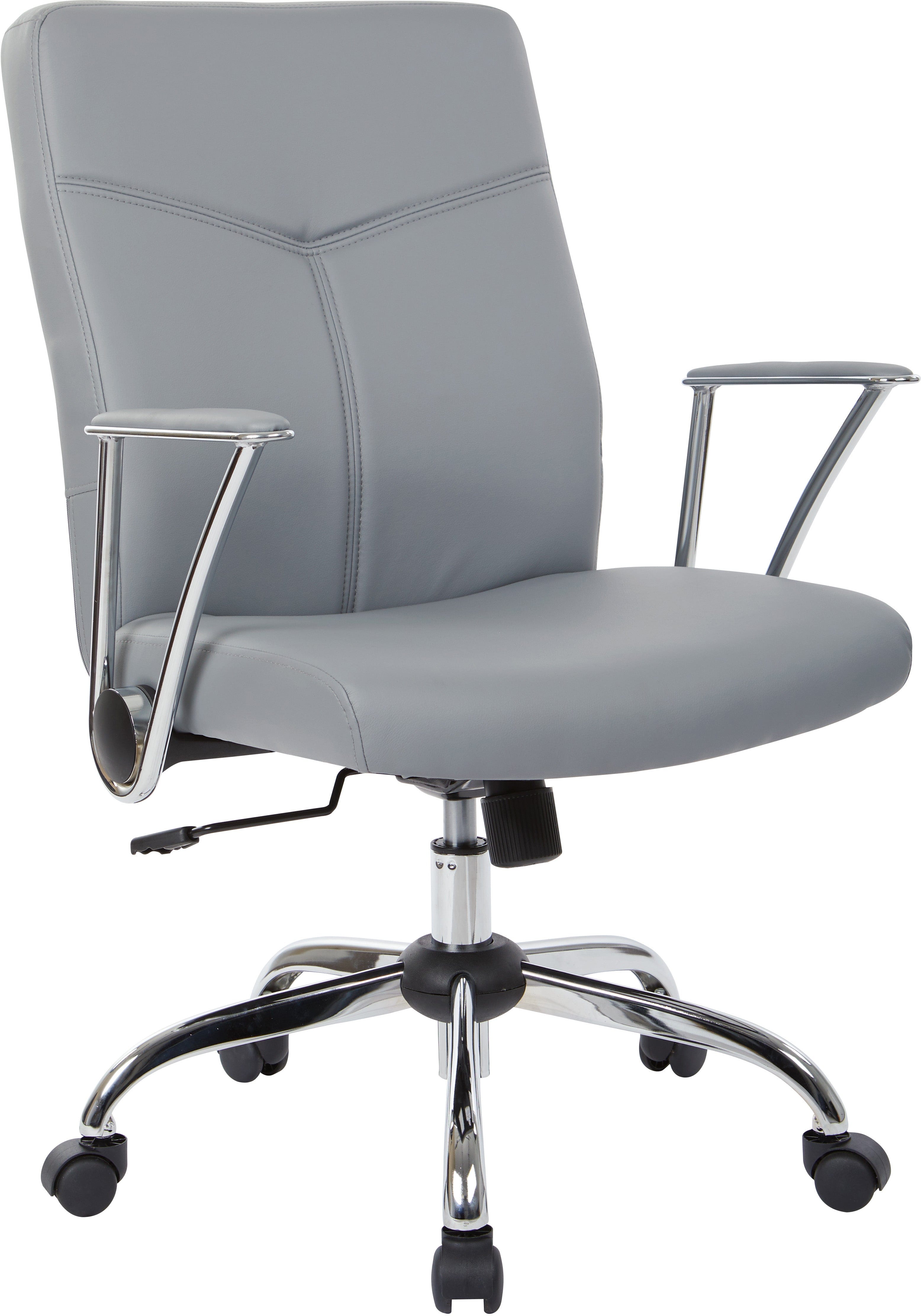 Office Star Faux Leather Executive Chair with Flip-Up Arms & Chrome Base - Ergonomic Desk Chair for Home Office, Conference Room & Study [FL80287C]