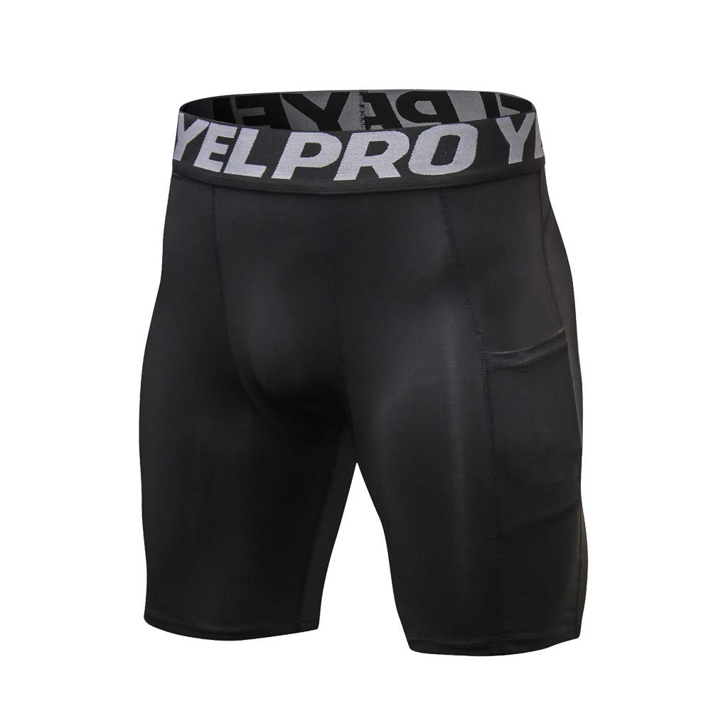 Men's Compression Fitness Shorts with Pocket - Running & Training - Black XL