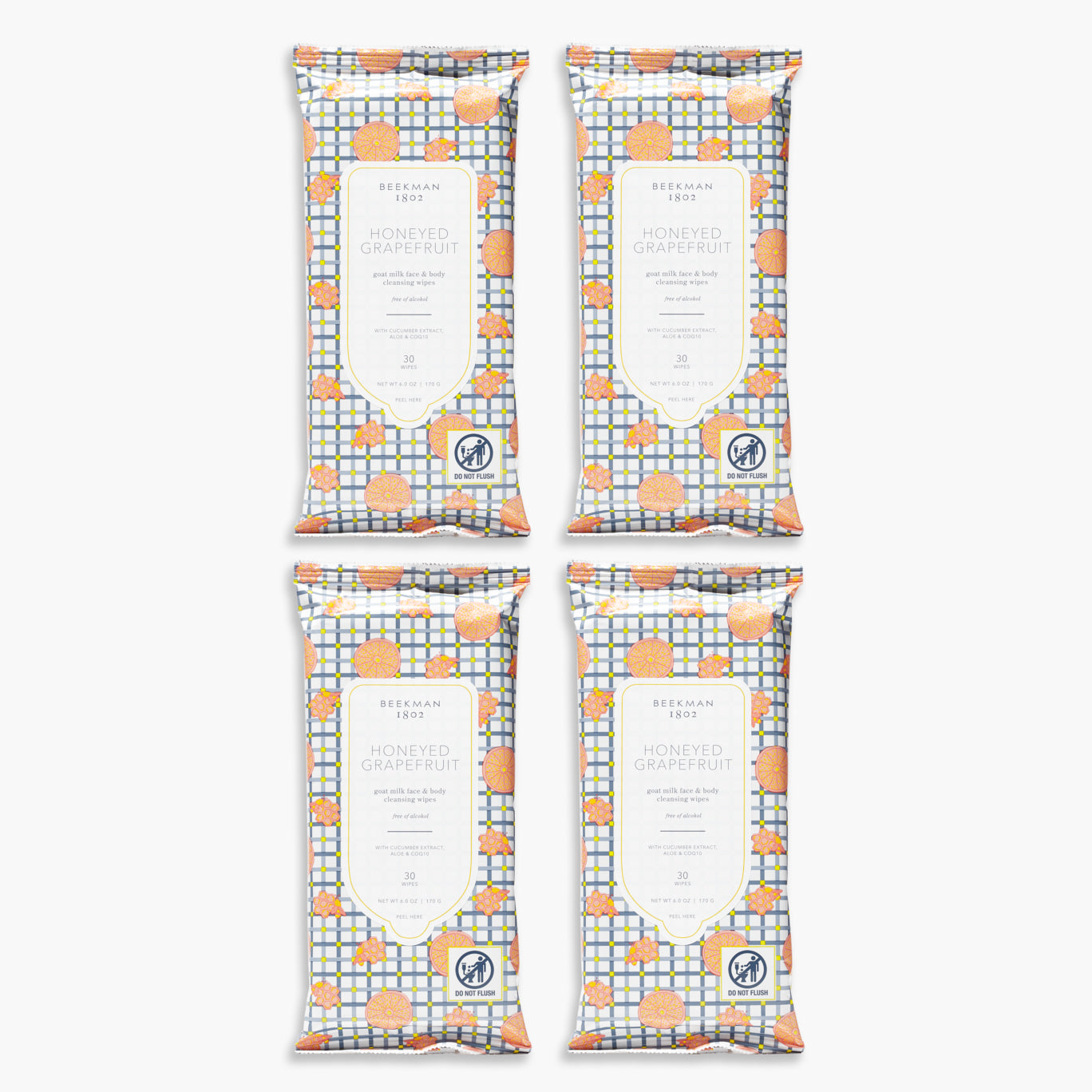 Refreshing Honey Grapefruit Facial Cleansing Wipes - 4 Pack for Travel, Gym & On-the-Go Skincare