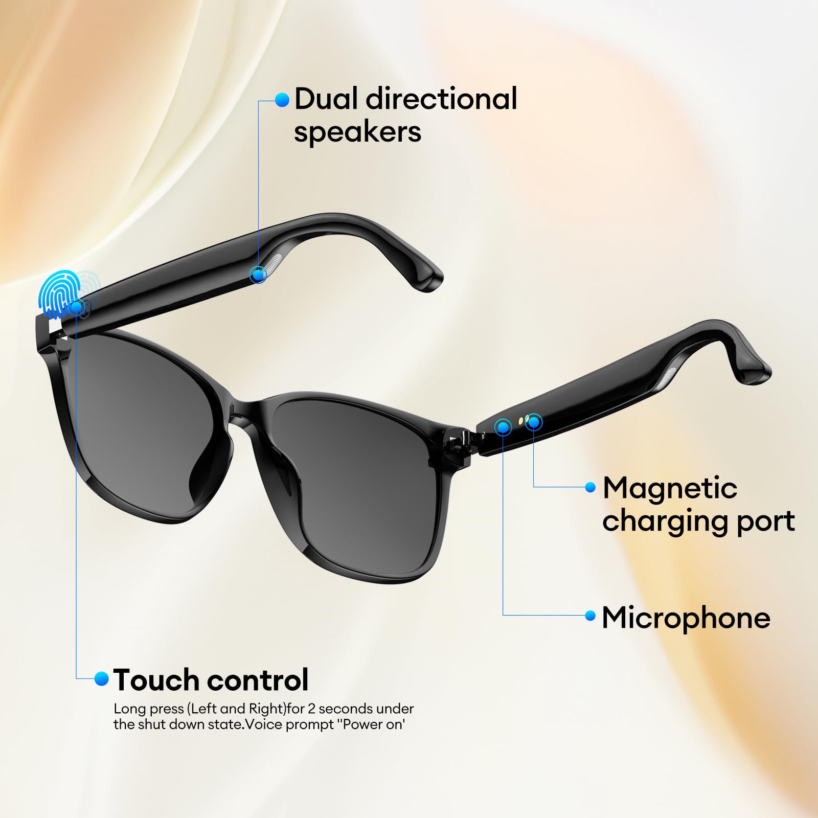 Smart Bluetooth Glasses with AI Translation & Blue Light Filtering - HY-C8 Black for Travel & Work