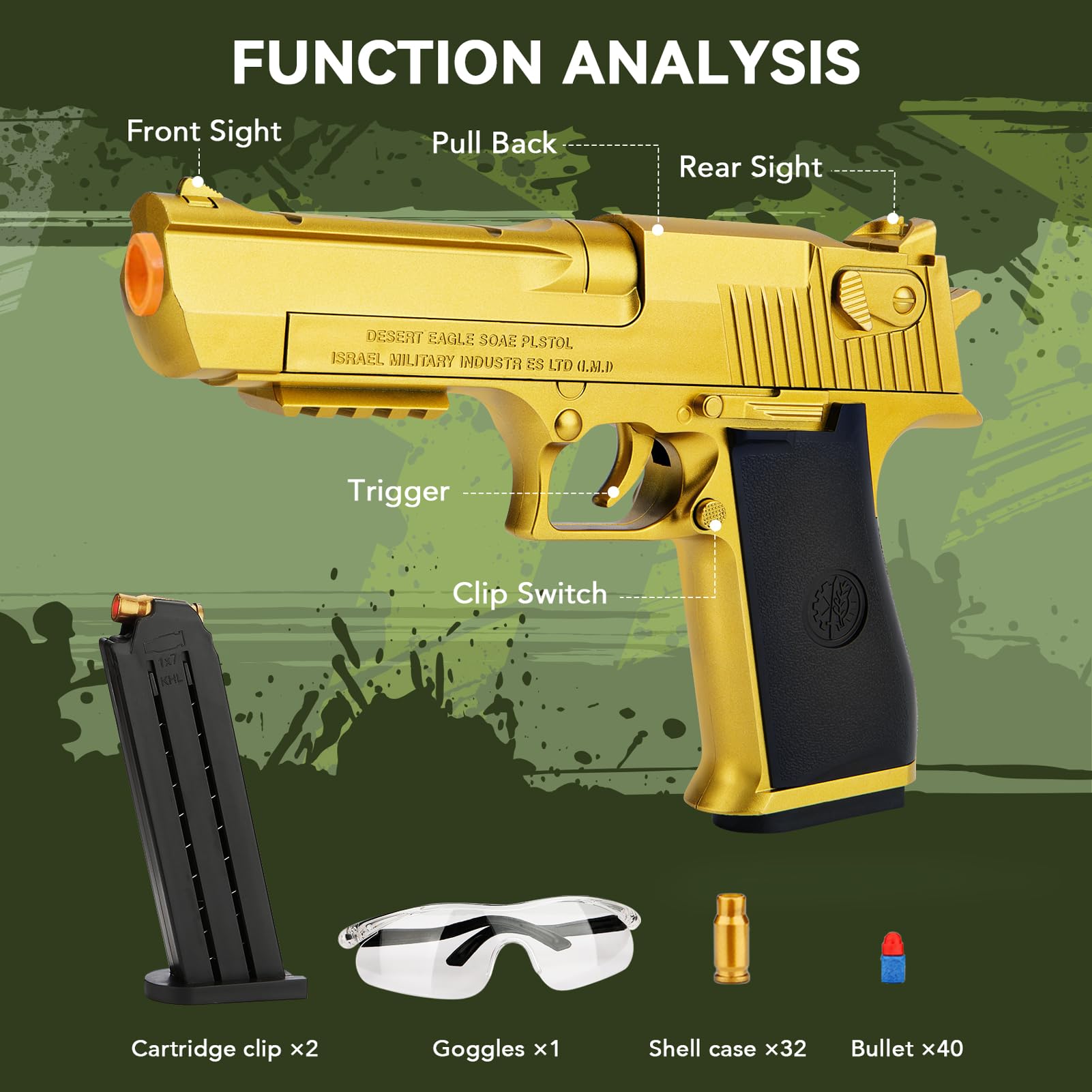 Soft Bullet Toy Gun with Shell Ejecting & 40 EVA Foam Darts - Safe Foam Blaster for Kids, Shooting Game Toy for Boys & Girls Ages 14+ | Outdoor Play, Nerf Battle, Birthday Gifts & STEM Education