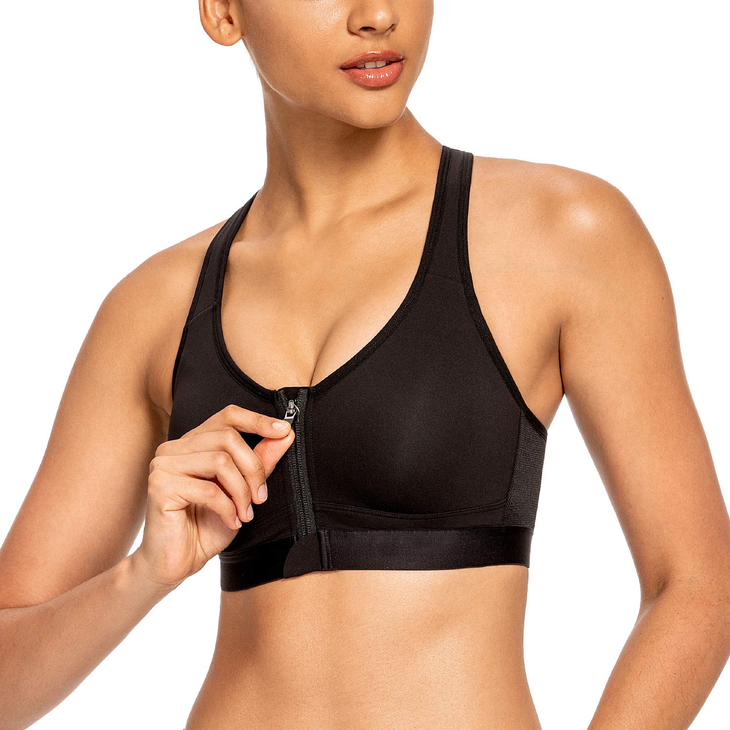 Deyllo Women's High Impact Sports Bra with Front Zip, Full Support & Bounce Control - Racerback Design for Running, Gym & Workouts