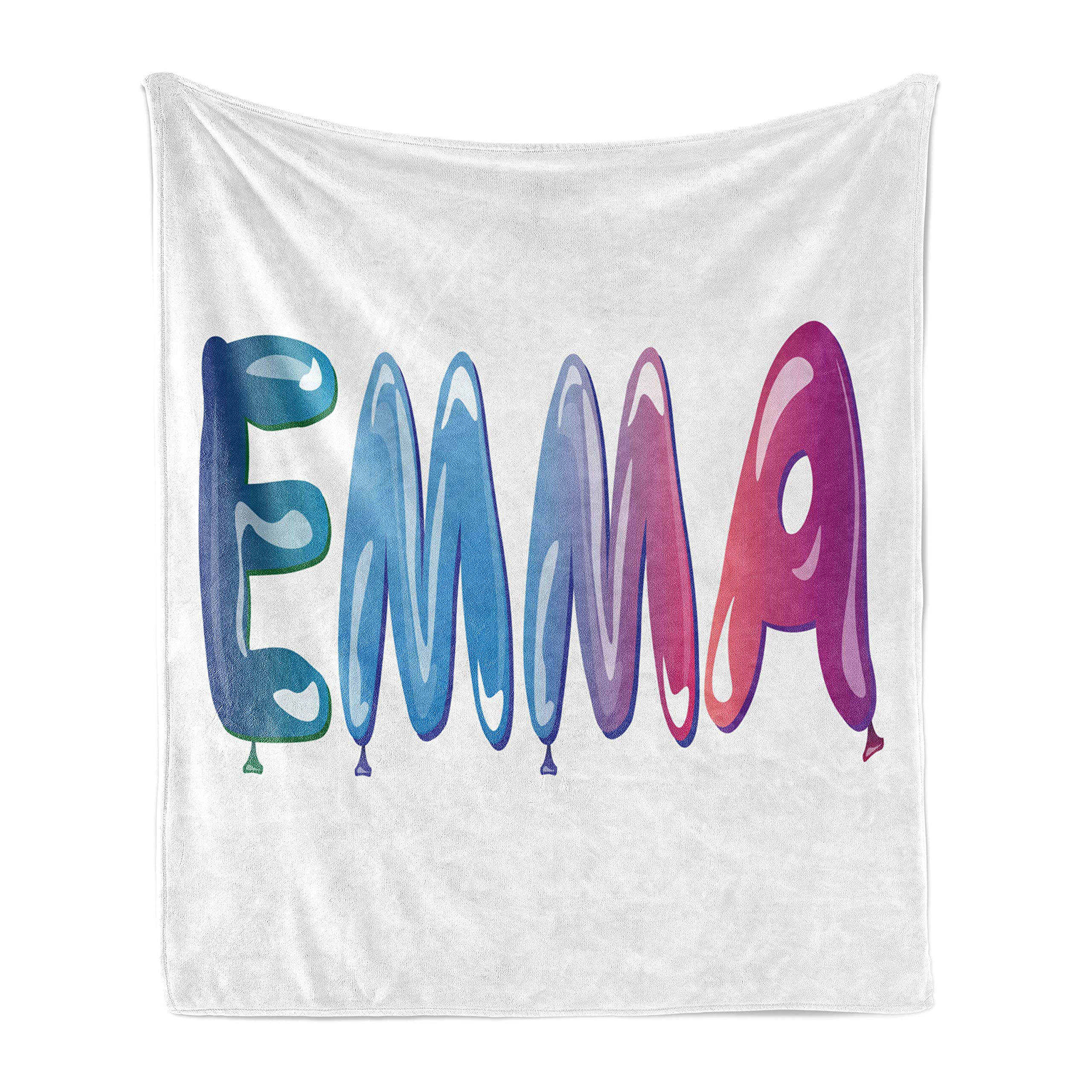 Ambesonne Emma Flannel Fleece Throw Blanket - Feminine Girl Name Design with Ornate Balloons, 50