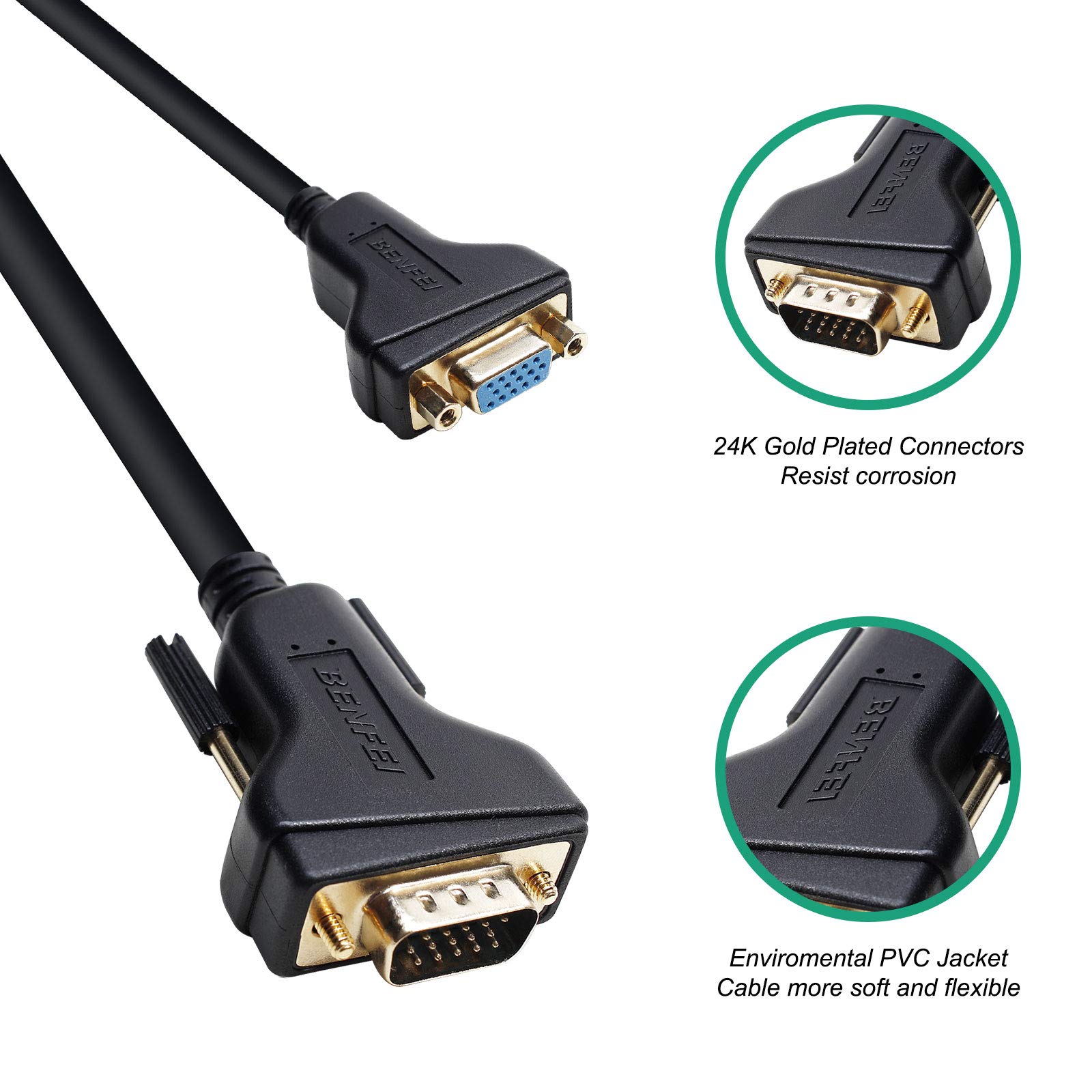 BENFEI 10ft VGA Male to Female Extension Cable - High-Speed HD 15-Pin Monitor Cable for PC, Laptop, Projector & TV Connections