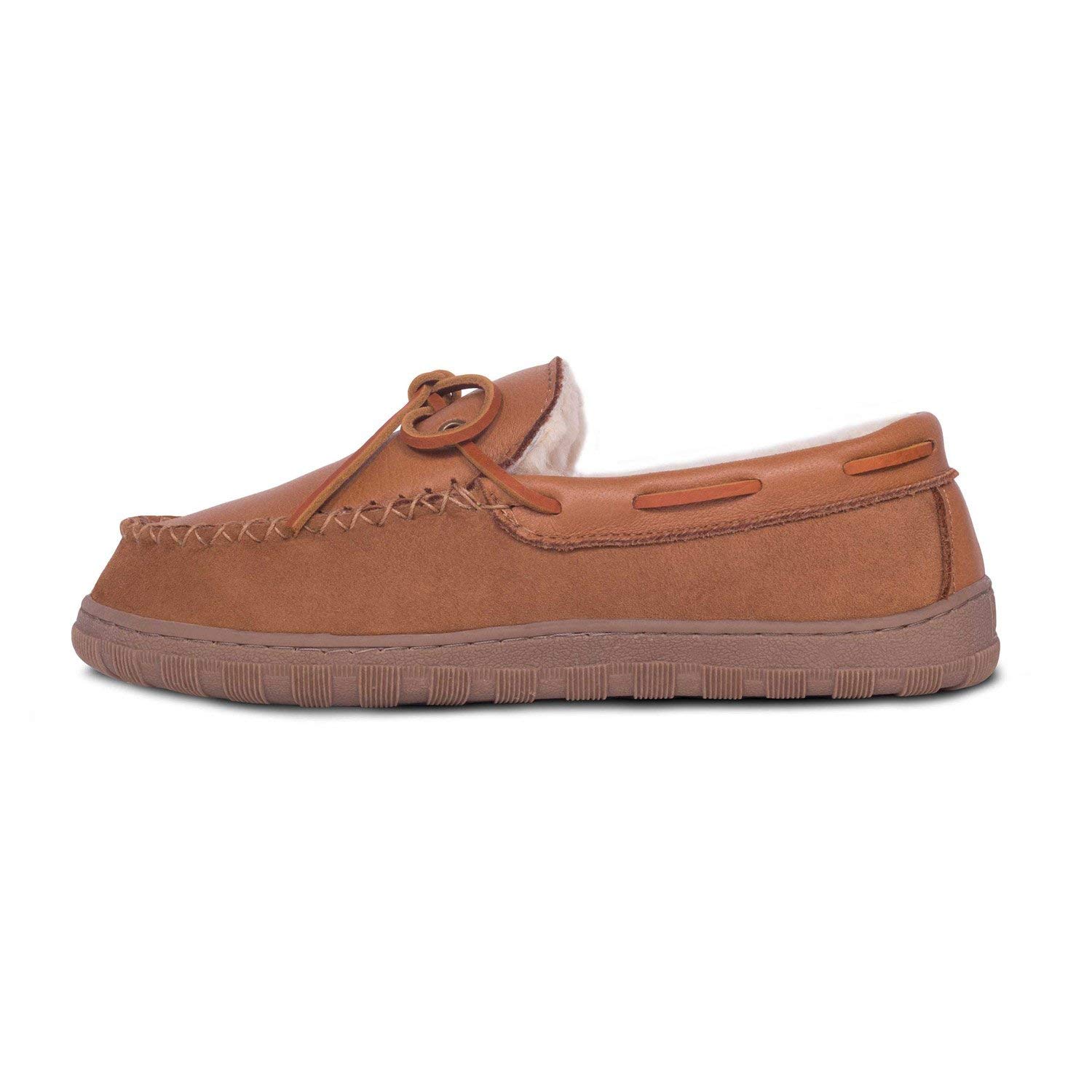 Men's Genuine Sheepskin & Cowhide Suede Moccasin Slippers - Indoor/Outdoor Comfortable Chestnut Brown House Shoes for Relaxation, Lounging & Casual Wear