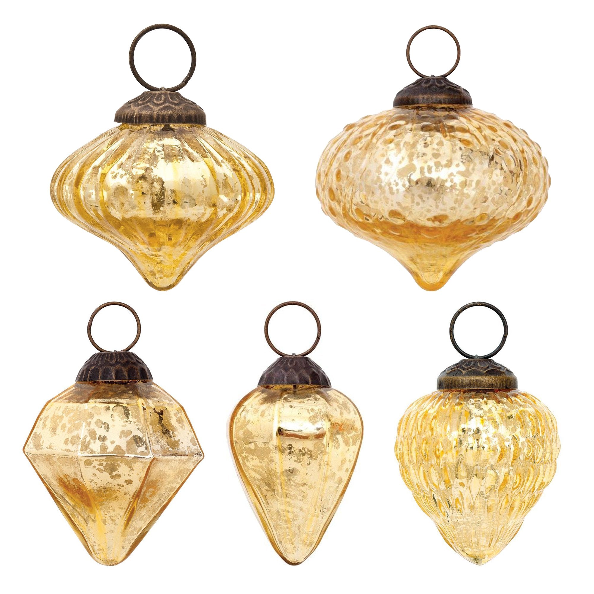 5 Pack Gold Vintage Romance Assorted Ornaments Set - Elegant Christmas Tree Decorations, Holiday Party Decor, Vintage Home Decor for Special Occasions & Thoughtful Gift Idea | Perfect for Christmas Trees, Mantels, Wreaths and Festive Gatherings