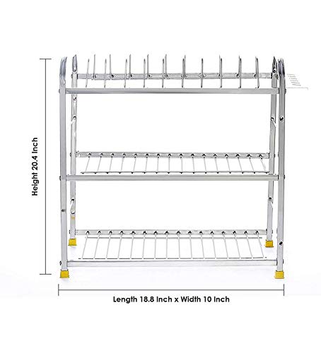 3-Tier 18-Inch Kitchen Dish Rack with Plate & Cutlery Holder - Modern Space-Saving Utensil Organizer for Countertop - Perfect for Small Kitchens, Apartments & Dorm Rooms