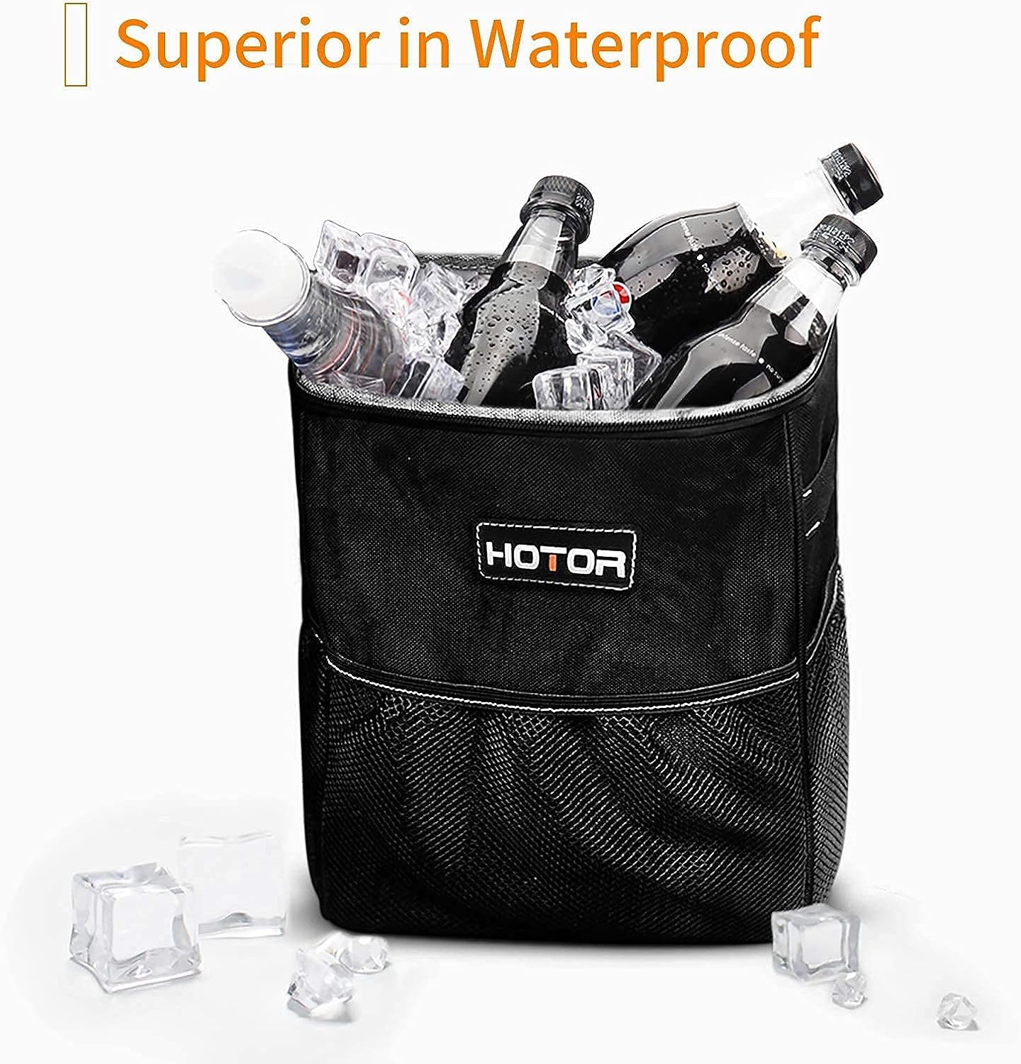 HOTOR 2 Gallon Car Trash Can with Lid - Leak-Proof Waterproof Auto Garbage Bin with Storage Pockets | Multi-Purpose Vehicle Organizer for Road Trips, Camping & Daily Commute (Black)
