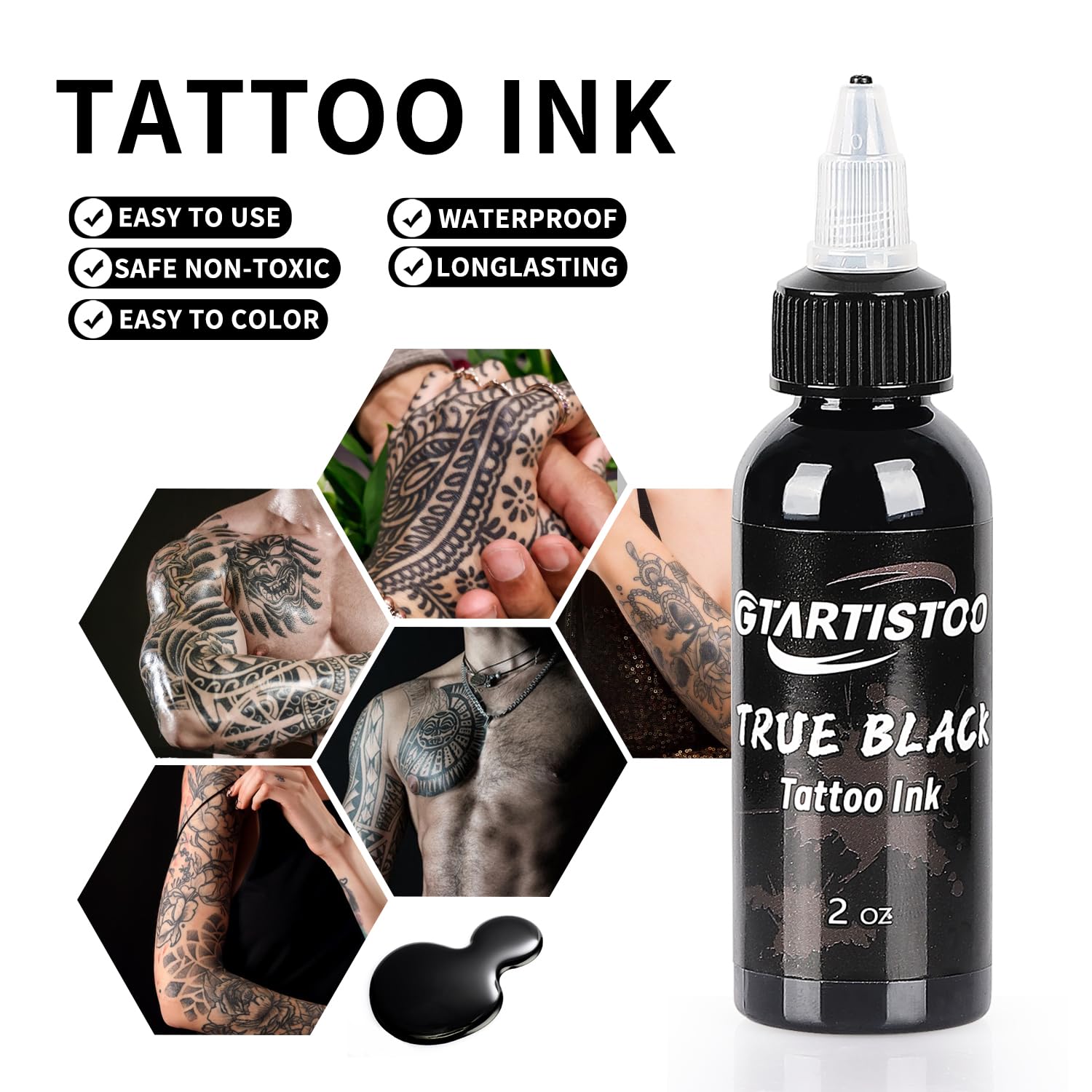 Premium Black Ink 2oz (60ml) - Professional Vegan-Friendly Pigment Ink for Calligraphy, Tattoo & Art Supplies | Ideal for Artists, DIY Crafts & Permanent Marking