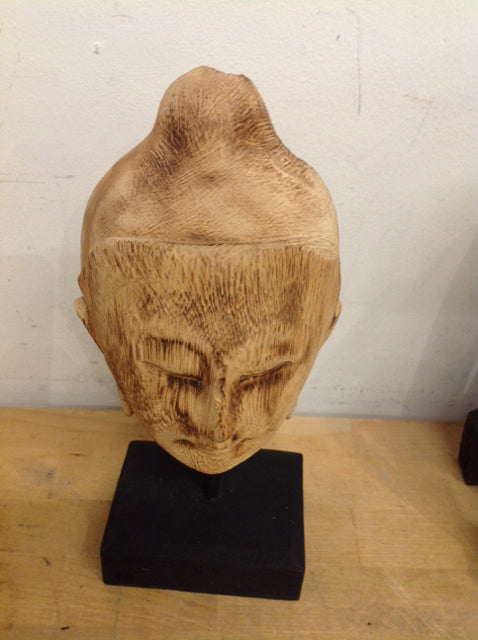 11 Handcrafted Wooden Mongolian Masks on Display Stand - Perfect for Home Decor, Cultural Displays & Themed Parties