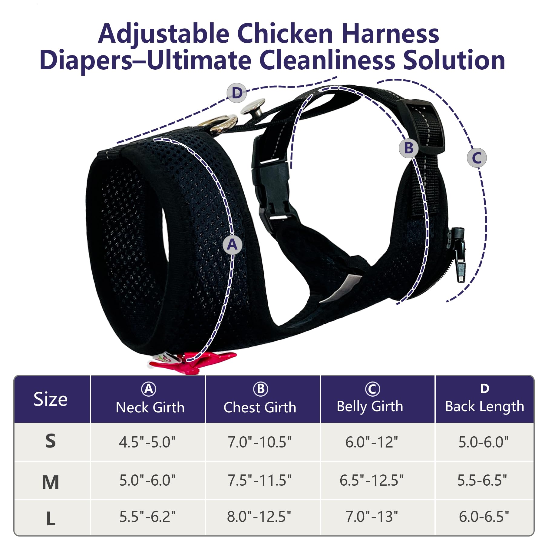 Adjustable Chicken Harness for Hens with 6ft Leash - Durable, Breathable & Comfortable Pet Harness for 6.6lb Chickens (Black) - Perfect for Backyard Poultry, Farm Animals & Pet Chicken Walking