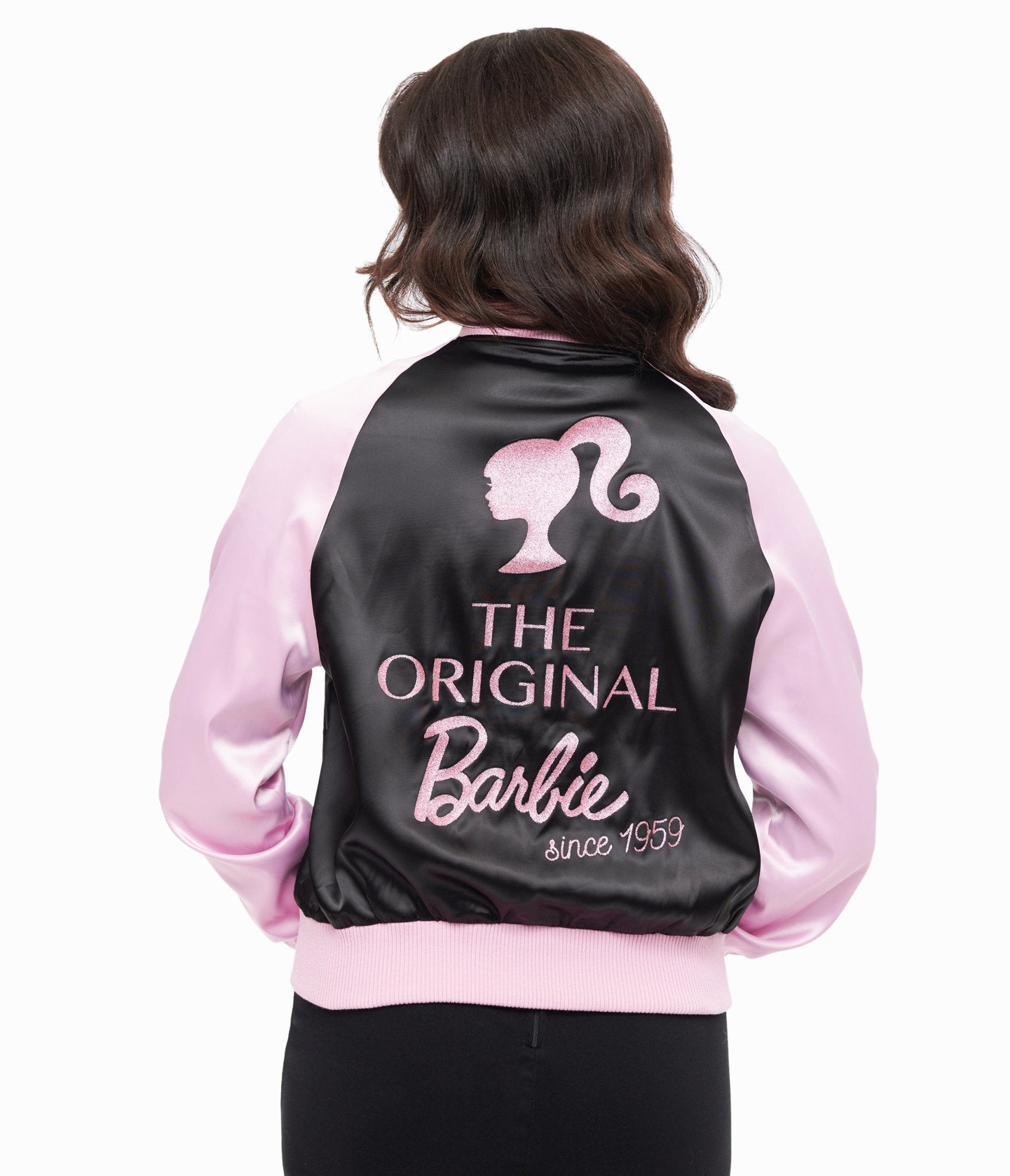 Vintage Pink & Black OG Barbie Long Sleeve Bomber Jacket for Women - Retro 90s Inspired Fashion Outerwear - Perfect for Casual Wear, Cosplay & Barbie Themed Parties