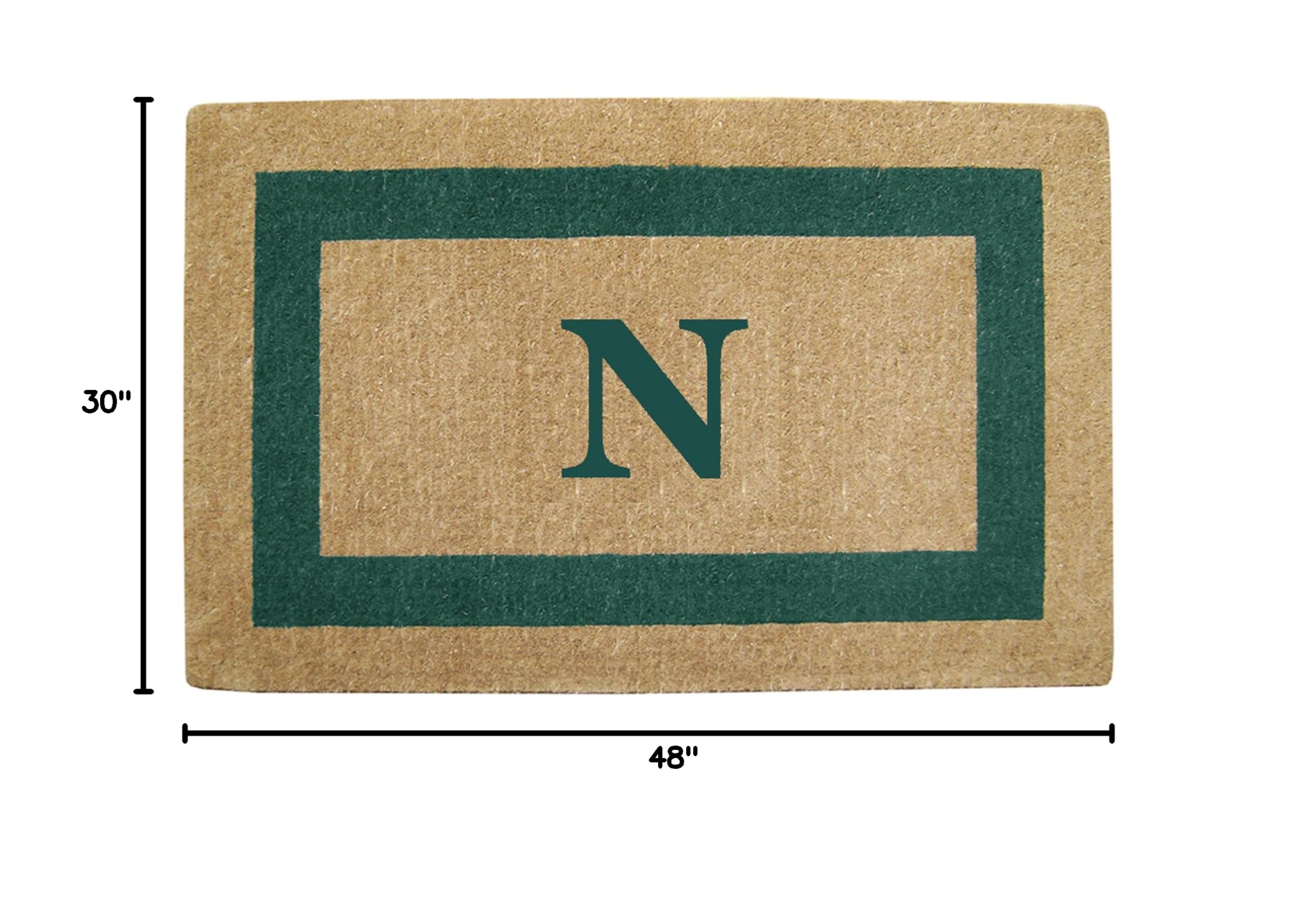 Personalized Monogram N Coir Door Mat - Heavy Duty Natural Coco Fiber Welcome Mat with Single Picture Frame Design | Durable Handcrafted Outdoor Rug | Eco-Friendly Green 30