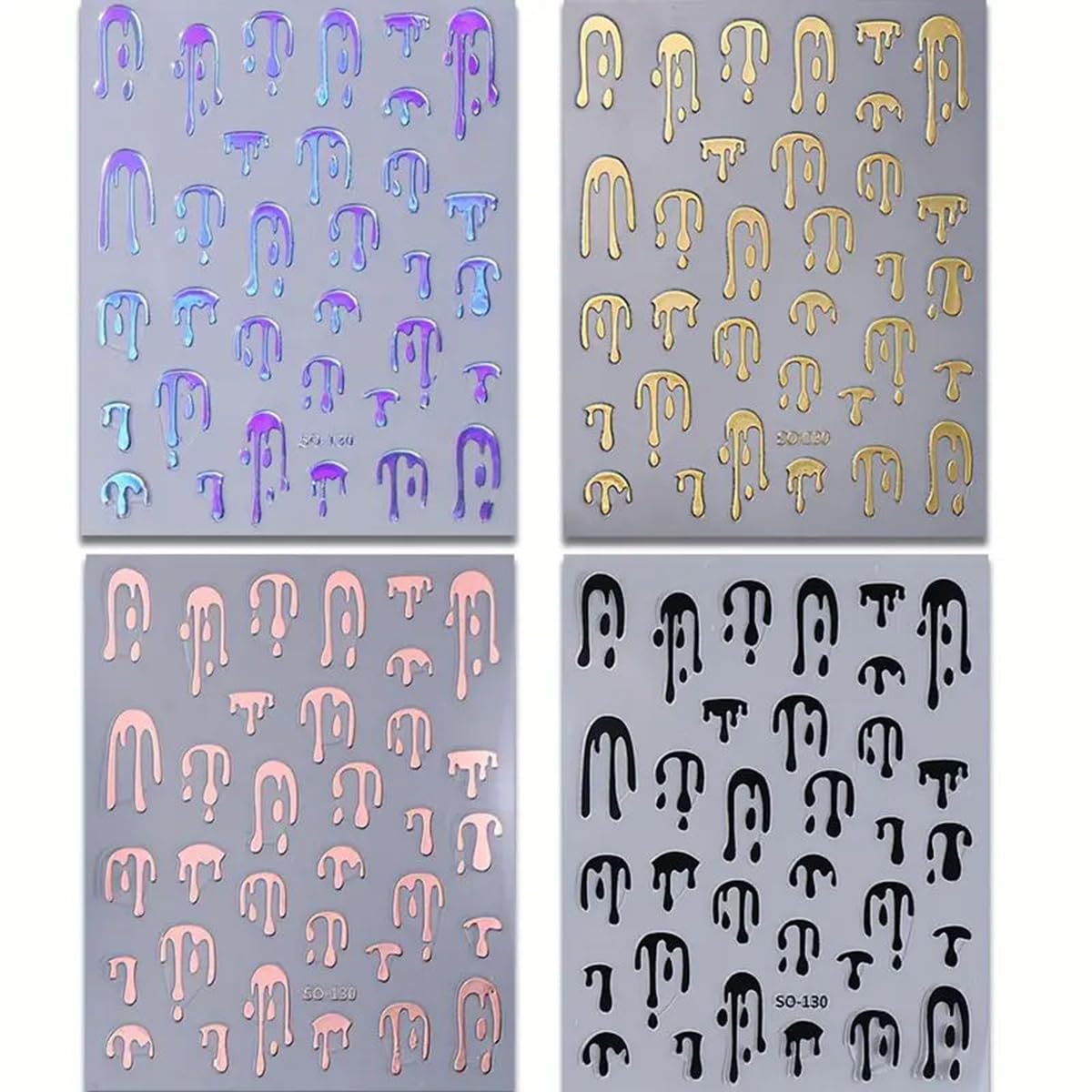Halloween Nail Art Stickers - 4PCS Black, Gold, Rose Gold, Laser Silver Blood Drop Design 3D Self-Adhesive Nail Decals for Nail Art Decorations | Perfect for Halloween Parties, Costume Events & Spooky Nail Designs