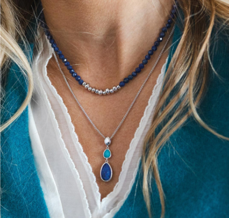 Pebble Azure Gemstone Trio Droplet Necklace - Elegant Blue Gemstone Jewelry for Women | Perfect for Weddings, Parties & Everyday Wear
