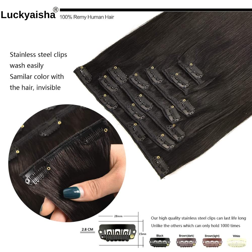 Clip in Hair Extensions 20 Inch Real Human Hair 7pcs 120g #1B Natural Black Thickened Straight - Perfect for Daily Styling, Parties & Special Occasions