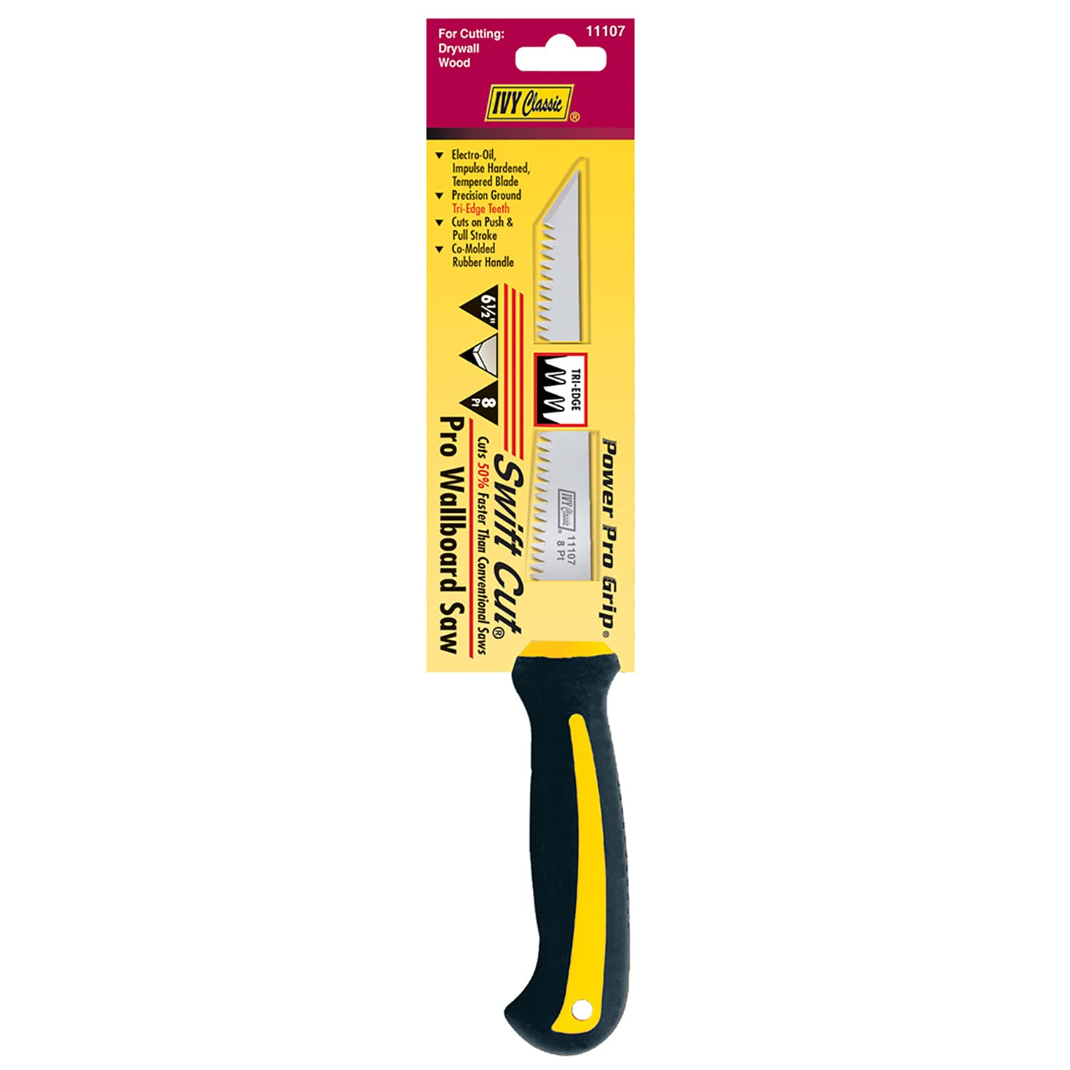 IVY Classic 11107 6-1/2 Inch Tri-Edge Teeth Wallboard Saw with Power Pro Grip Handle - Perfect for Drywall Cutting, Home Renovation & DIY Projects