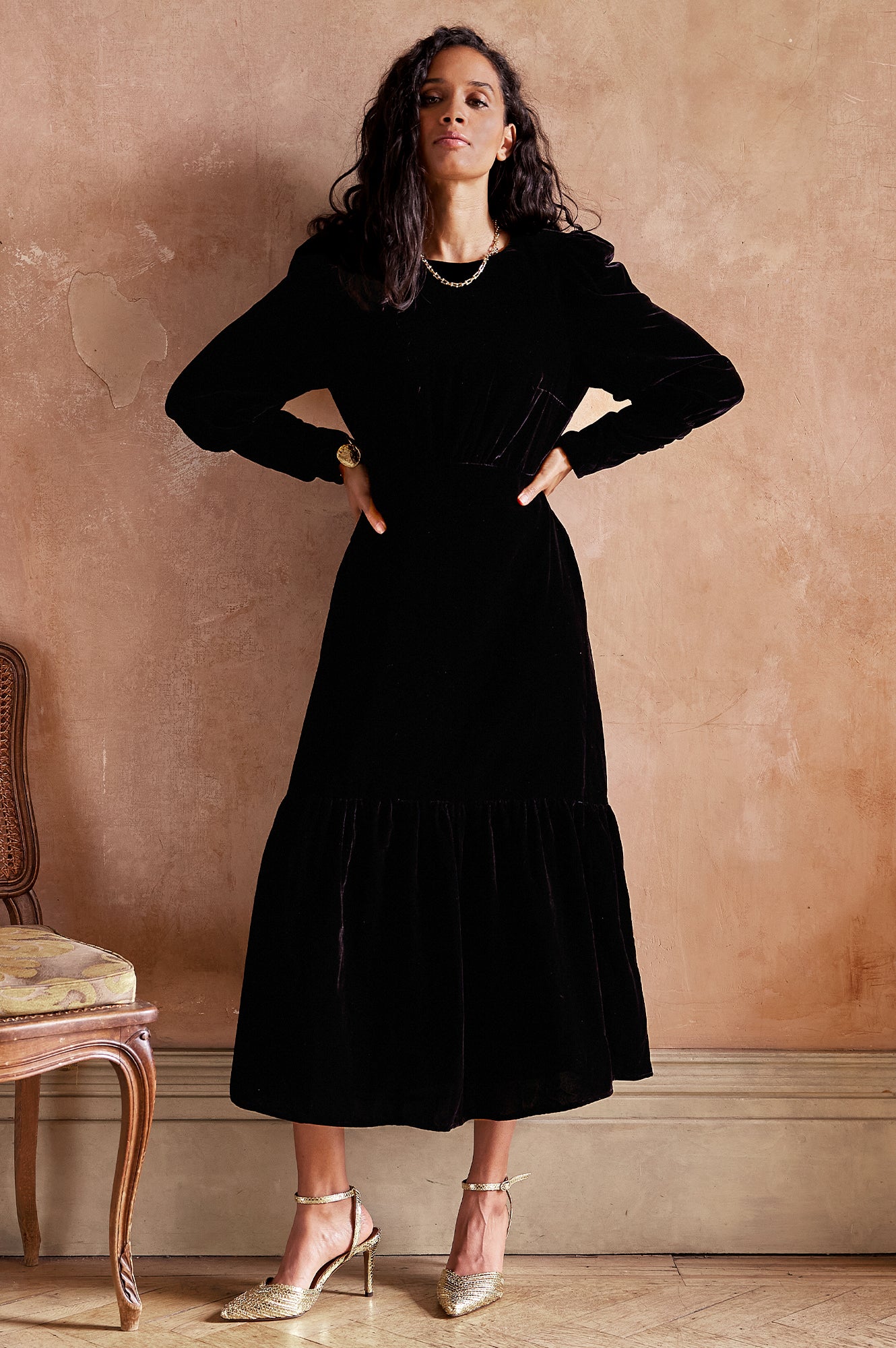 Esmee Elegant Velvet Dress for Women - Black | Formal Evening Gown for Parties, Weddings & Special Occasions