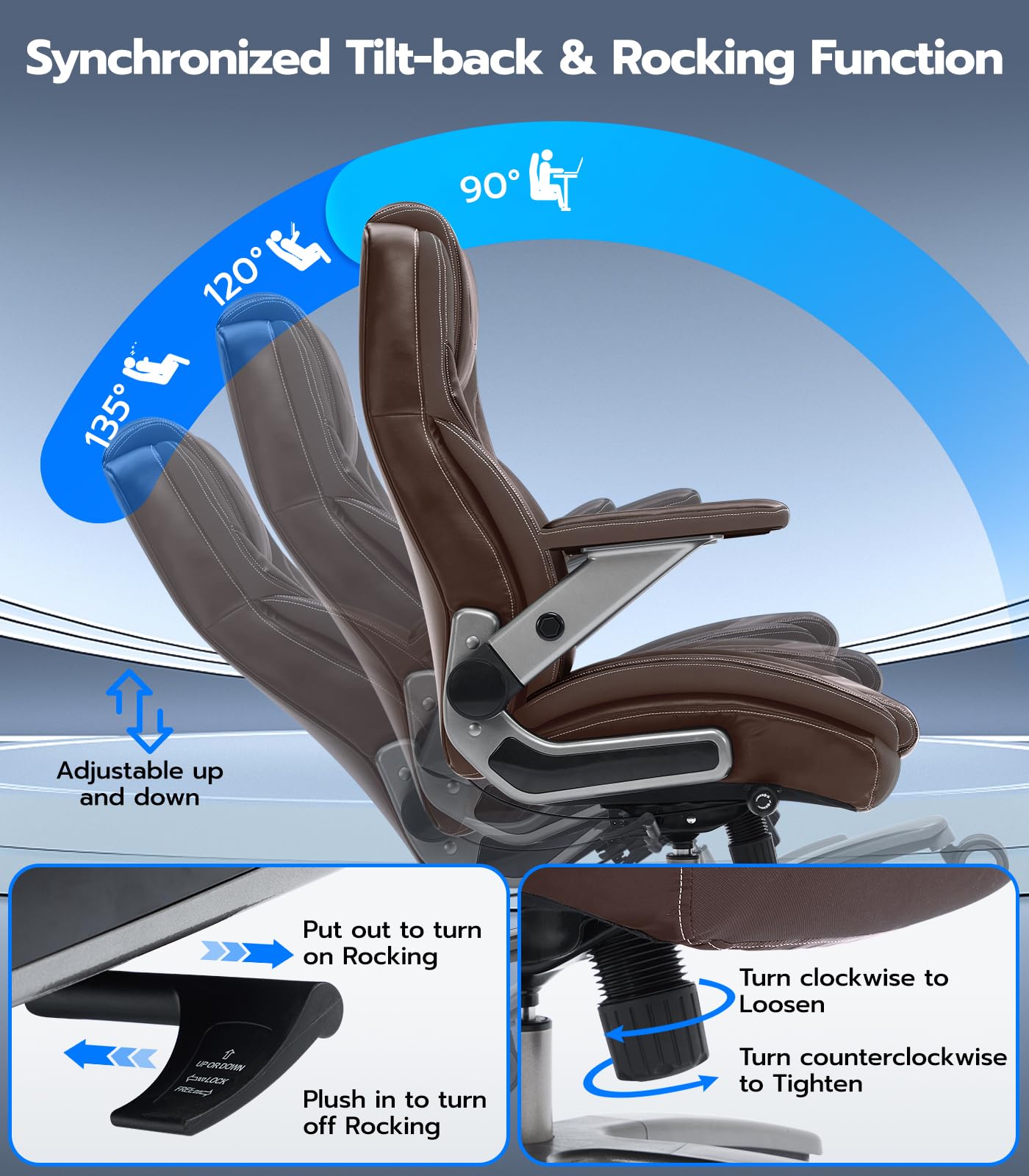 Big and Tall Office Chair with 5D Adjustable Arms - 600lbs Heavy Duty Ergonomic Executive Chair with Adjustable Lumbar Support - Fabric & PU Leather Managerial Chair (Maple Brown) - Perfect for Home Office, Gaming, and Professional Workspaces