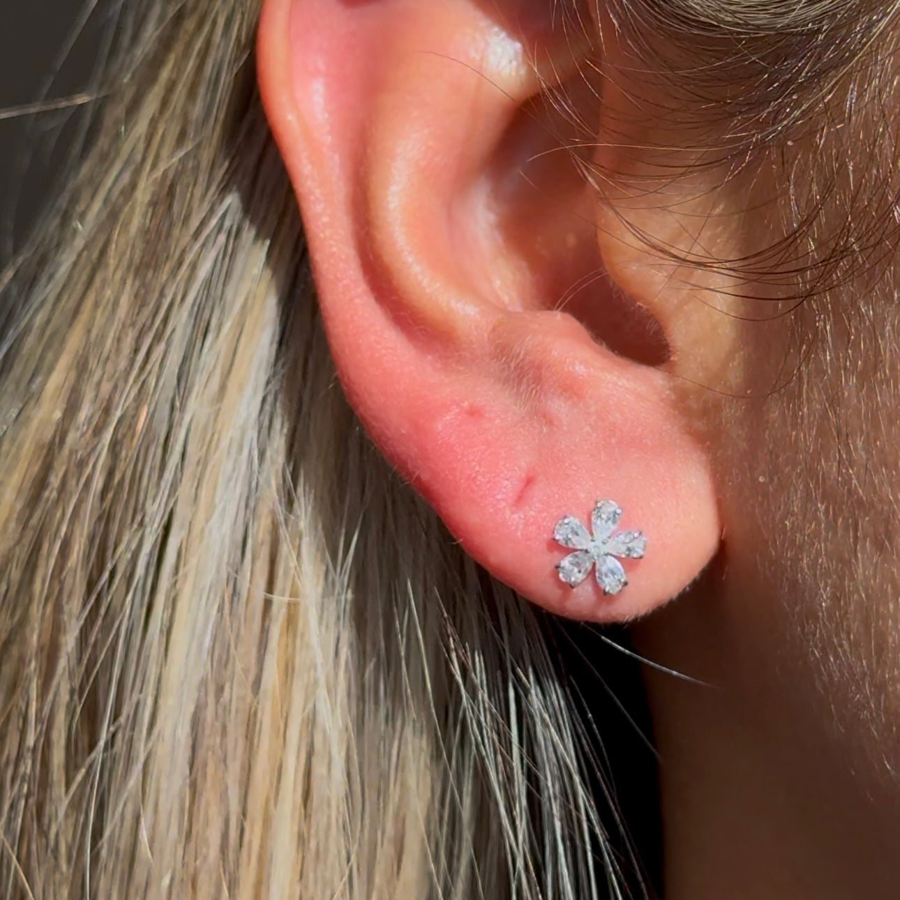 14k White Gold Blooming Flower Flat Back Stud Earrings - Elegant Floral Design for Women, Perfect for Weddings, Parties & Everyday Wear