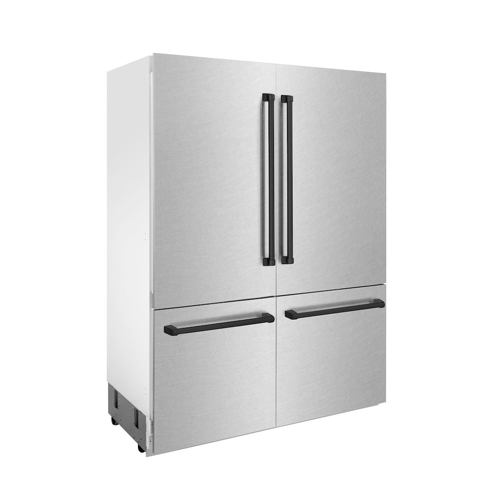 ZLINE Autograph Edition 60-Inch French Door Built-In Refrigerator - 32.2 cu. ft. Capacity, Bottom Freezer, Water Dispenser & Ice Maker - Satin Stainless Steel with Matte Black Accents (RBIVZ SN 60 MB) - Perfect for Modern Kitchens & Luxury Homes