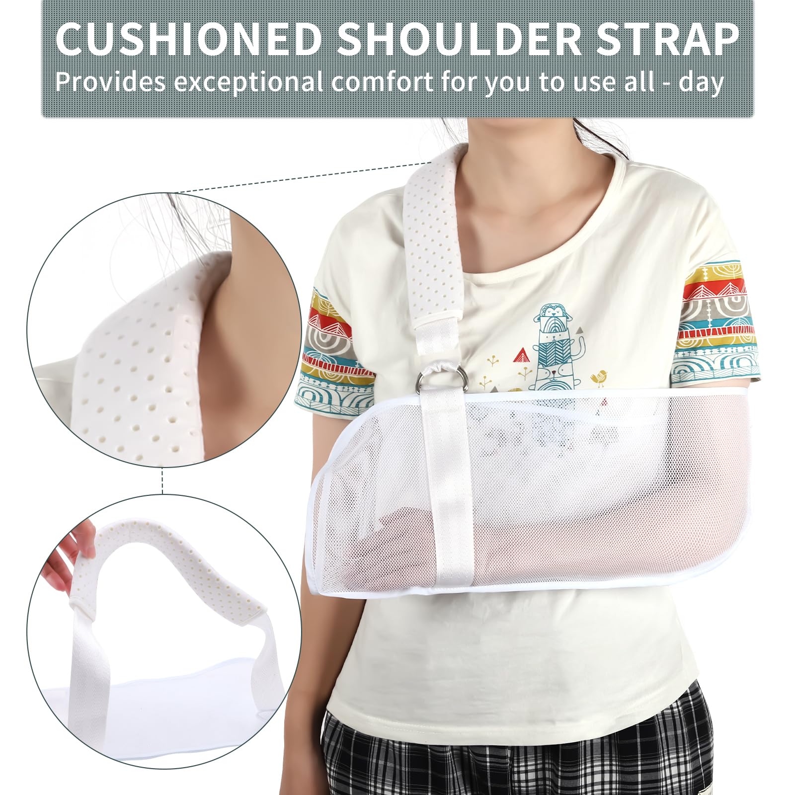 Breathable Mesh Arm Sling for Shower - Adjustable Shoulder Support for Rotator Cuff Injury, Post-Surgery Recovery, Arm & Wrist Pain Relief - Left/Right Arm Sling for Men & Women (White) - Perfect for Showering, Daily Activities & Comfortable Healing
