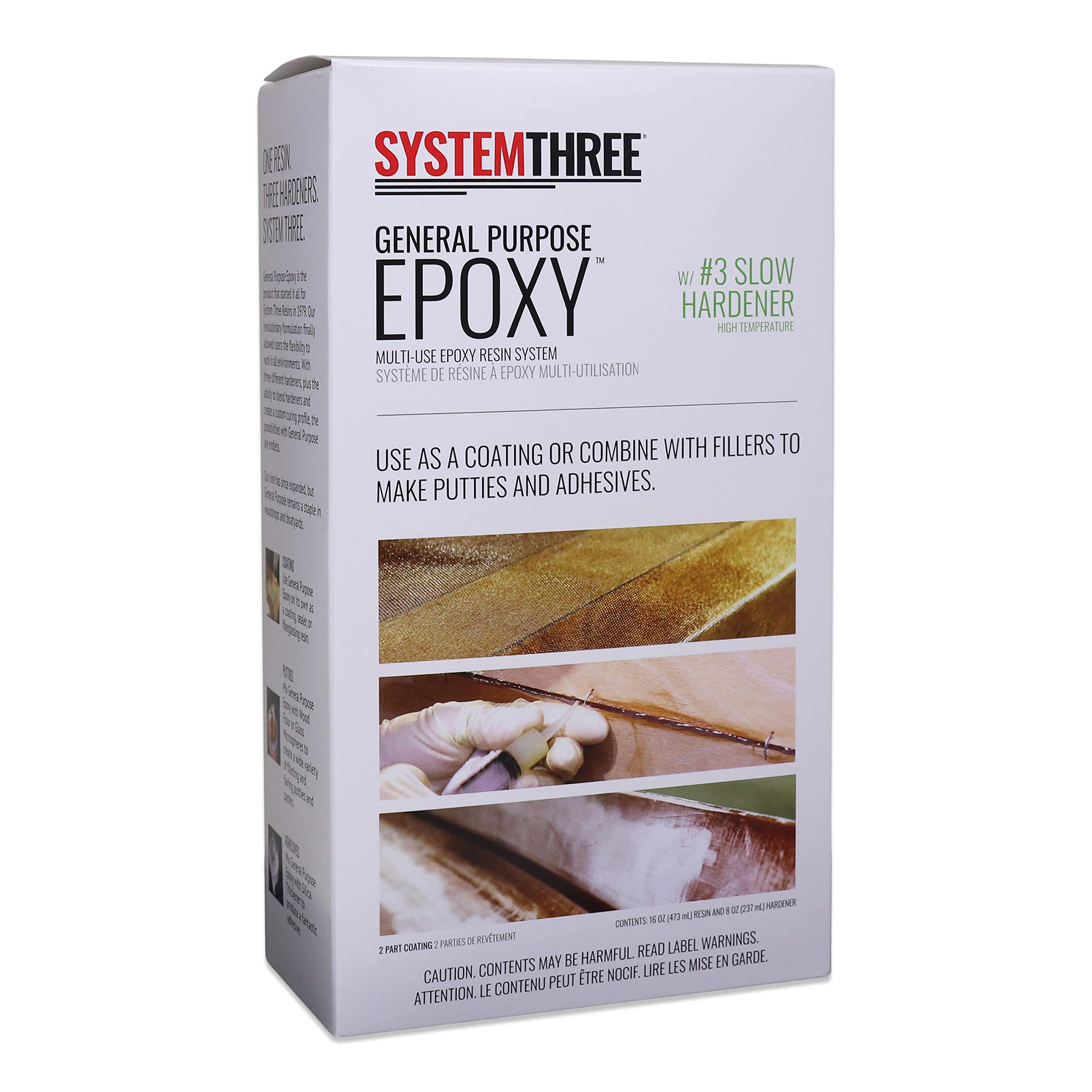 System Three General Purpose Epoxy Resin Kit with #3 Slow Hardener - 1.5 Pint (24 oz) for Woodworking, Boat Repair & DIY Crafts | High Strength Adhesive for Marine, Automotive & Home Projects