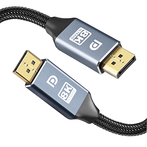 Hannord 8K DisplayPort Cable 1.4 - 3.3ft Nylon Braided High Speed DP Cord (8K@60Hz, 4K@120Hz, 32.4Gbps, HDR, HBR3, HDCP 2.2) for Gaming Monitor, Laptop, PC, TV - Perfect for 4K/8K Gaming, Home Theater & Office Workstations