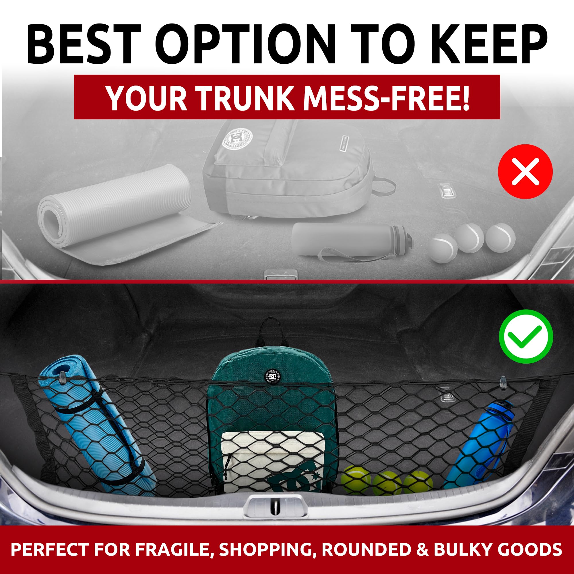 Premium Envelope Style Trunk Mesh Cargo Net for Lexus LS430 LS460 LS600h (2001-2017) - Durable Car Storage Organizer - Vehicle Carrier Accessories for Sedans - Perfect for Road Trips, Grocery Hauling & Travel Gear Organization