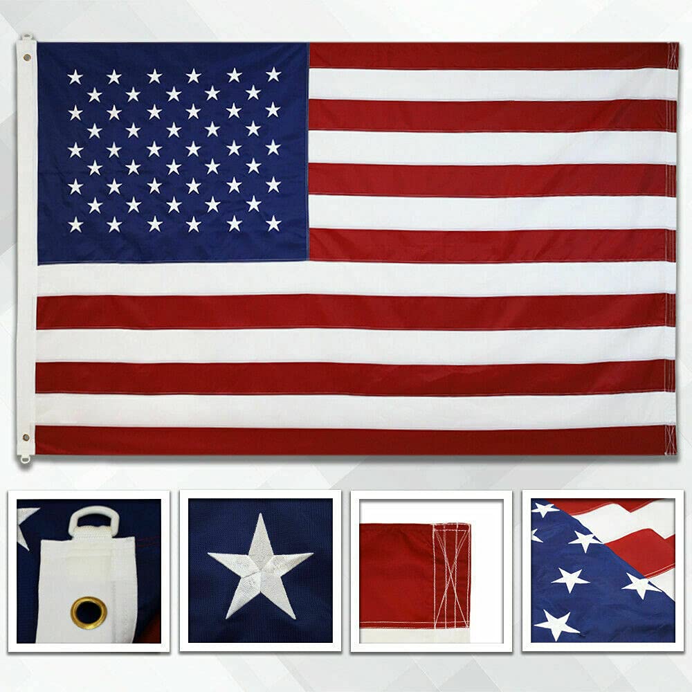 Premium Embroidered American Flag 8x12ft - Heavy Duty 200D Polyester USA Flag with Embroidered Stars & Sewn Stripes - Perfect for Outdoor Display, Parades, and Patriotic Events