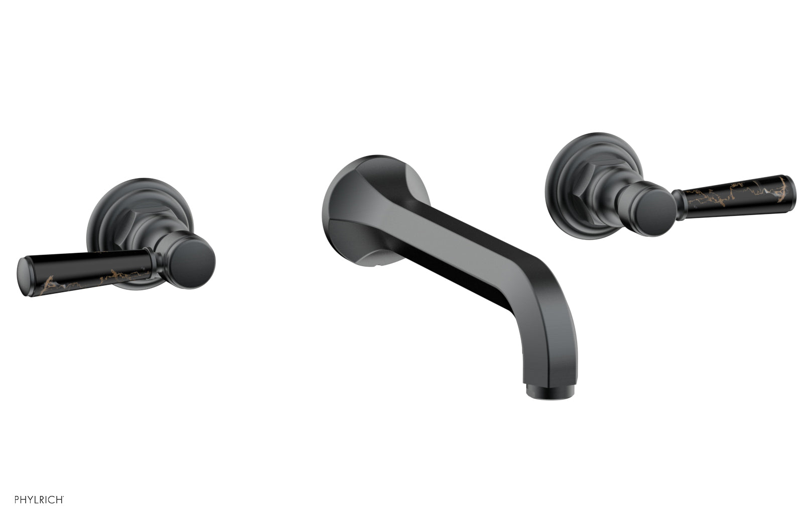 HEX TRADITIONAL Wall Lavatory Faucet Set - Black Marble Lever Handles 500 13 - Modern Bathroom Sink Faucet for Home & Commercial Use