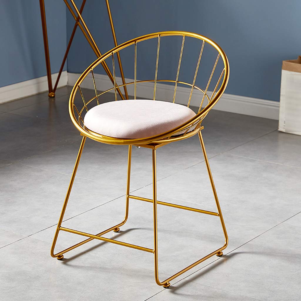JHSLXD Wrought Iron Dressing Stool - Golden Antirust Makeup Chair with Pink Cloth, Multifunctional Shoe Changing Stool & Child Dining Chair - Perfect for Bedroom Vanity, Nursery, and Entryway Organization