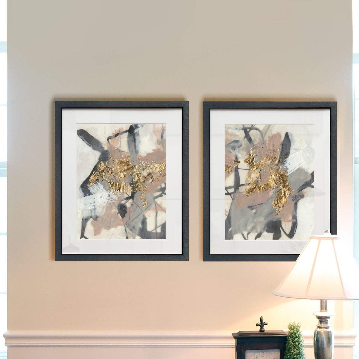 Distressed Black Frame 2-Piece Floral Wall Art Set - Rose, Lilac, Tulip, Daisy, Marigold, Wild Flowers, Dandelion & Coral Designs, 16x20 Inches, Ready to Hang - Perfect for Living Room, Bedroom or Office Decor