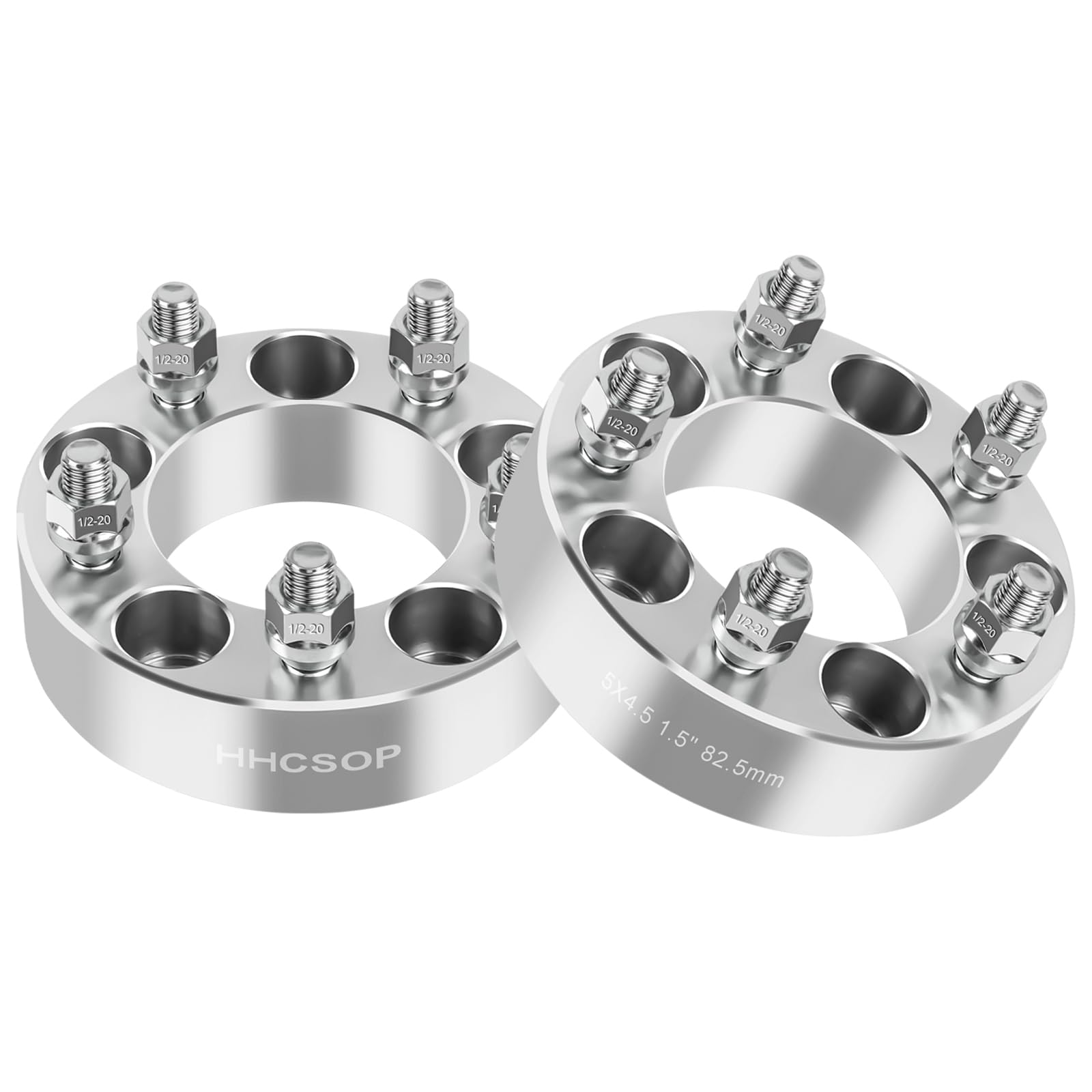 HHCSOP 5x4.5 to 5x114.3 Wheel Spacers 1.5 Inch (2PCS) - Compatible with Ford Mustang, Ranger, Explorer, Edge, Crown Victoria & Jeep Wrangler, Liberty, Cherokee, Comanche - 82.5mm Bore & 1/2x20 Studs - Perfect for Off-Roading, Lifting, and Custom Wheel Fitment