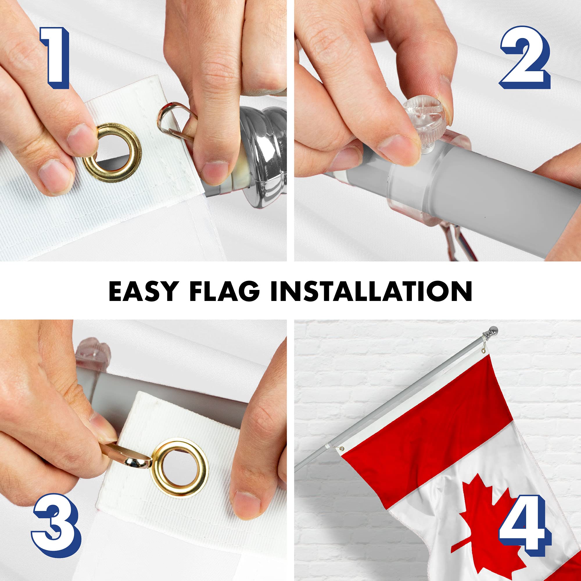5FT Spinning Flagpole with 2x3FT Double-Sided Canada Flag - Silver Aluminum Pole, Brass Grommets & Embroidered Design (Flag Included) - Perfect for Backyards, Parades & Patriotic Events