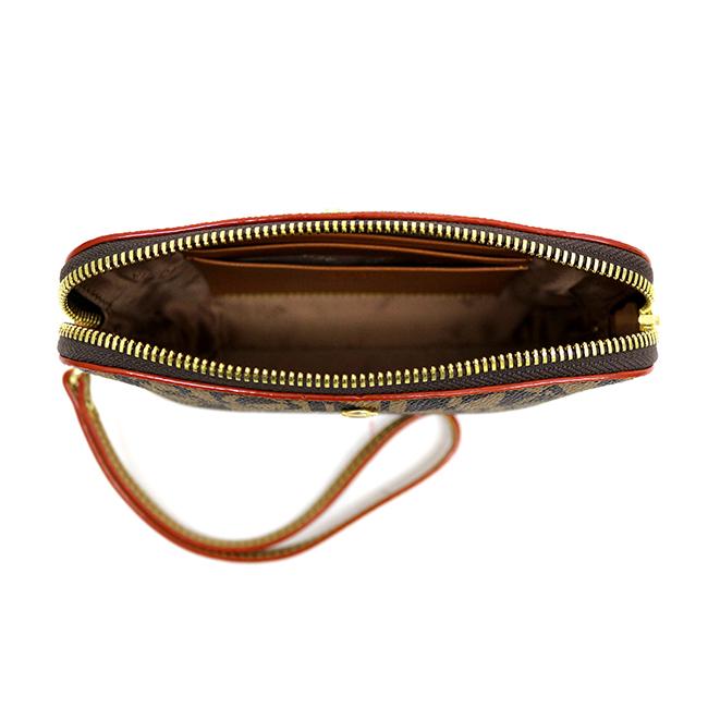 Bonia Monogram Zipper Pouch - Stylish Brown Leather Cosmetic Bag for Women | Perfect for Makeup, Travel & Everyday Essentials
