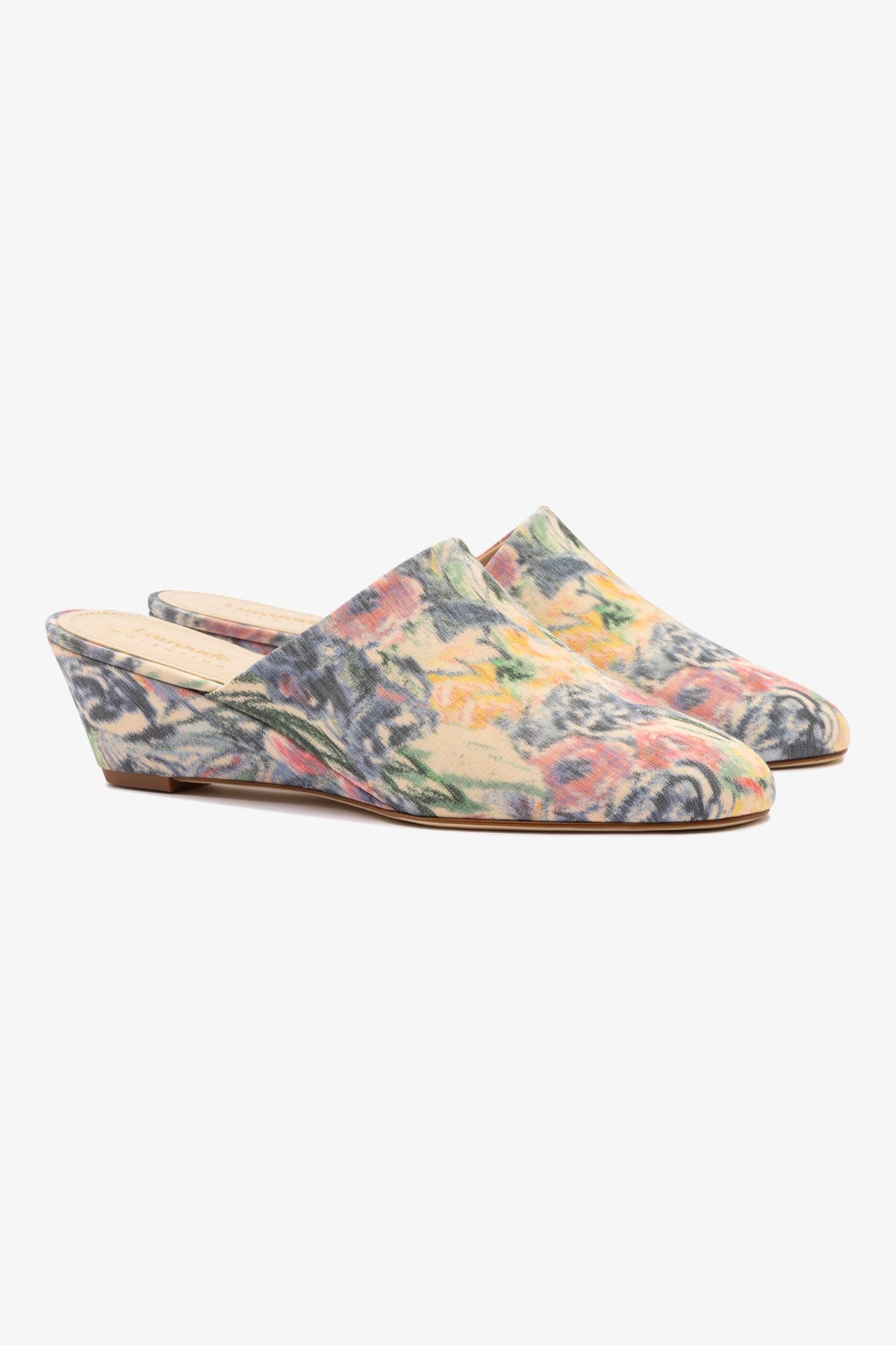 Larroudé x Markarian Venice Wedge Sandals in Ash Blue Floral - Women's Summer Wedge Heels for Beach, Vacation & Outdoor Events