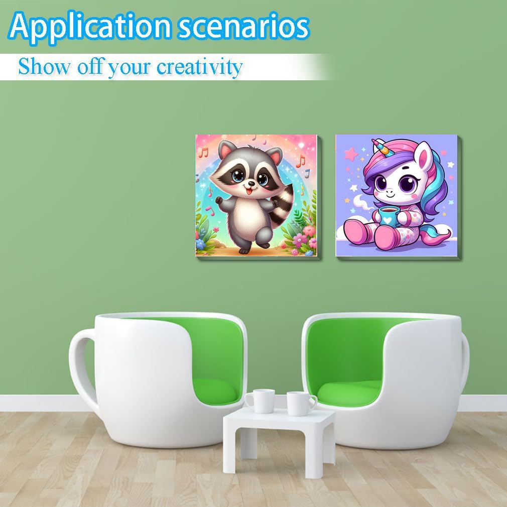 4 Pack Framed Paint by Number Kit for Kids Age 8-12 - Cute Animals Acrylic Painting Set for Beginners, Easy DIY Canvas Art Crafts (8x8 Inch) - Perfect Wall Decor Gift for Birthday & Home Decoration