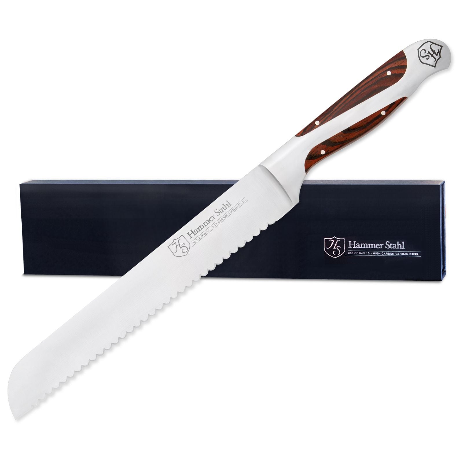 Premium Hammer Stahl 8-Inch Bread Knife - Ultra Sharp German Stainless Steel Blade for Slicing Bread, Cake & Pastries - Perfect for Bakeries, Home Kitchens & Professional Chefs