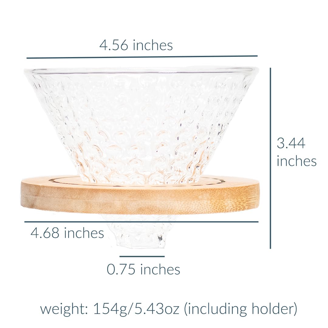 Premium Ceramic Pour Over Coffee Dripper with Bamboo Stand - Borosilicate Glass V60 Dripper & Filter Cup - Compatible with Hario V60 02 Filters - Perfect for Home Brewing, Office Use & Specialty Coffee Enthusiasts