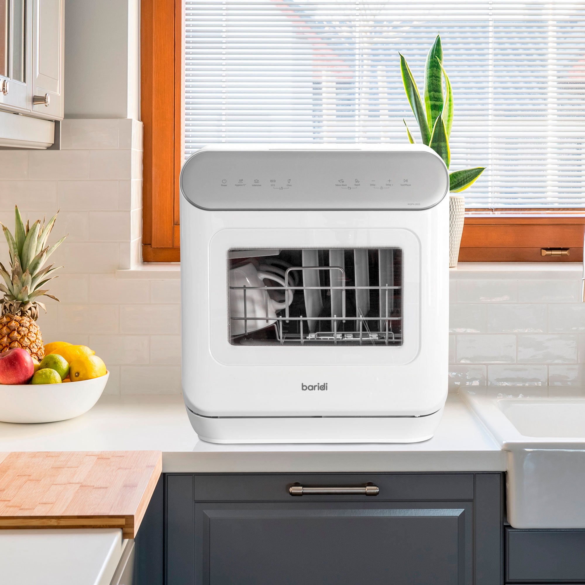 Baridi Mini Portable Tabletop 6L Dishwasher with 3 Place Settings - Compact Countertop Dishwasher with 7 Wash Functions for Small Kitchens, RVs, Dorms & Apartments | DH72 Model